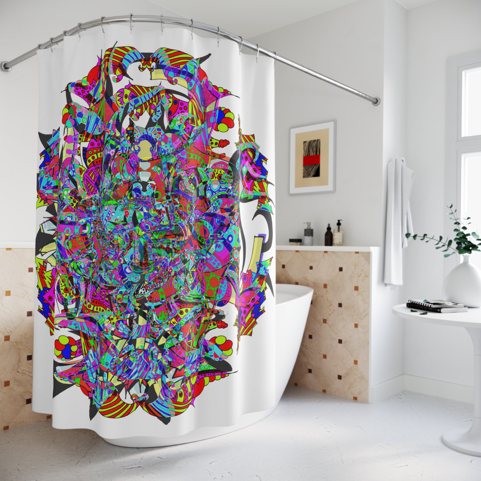 Neon Waffle Monster 12 Shower Curtain
