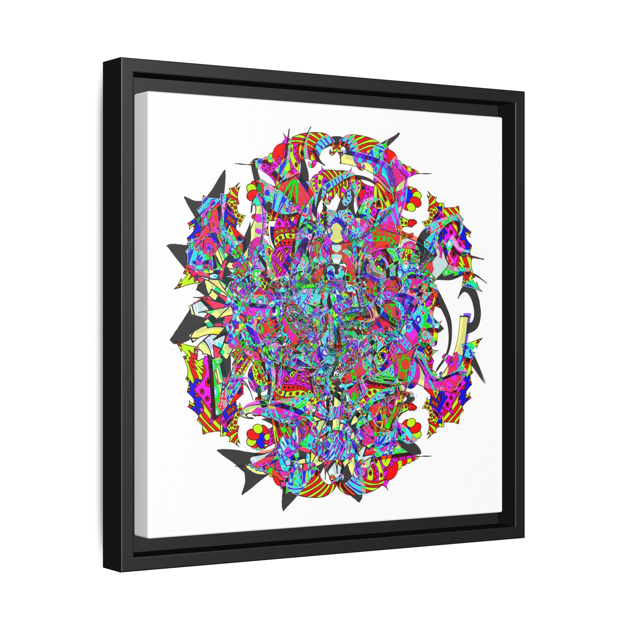 Neon Waffle Monster 12 Framed Canvas Art — Psychedelic Geometric Wall Print