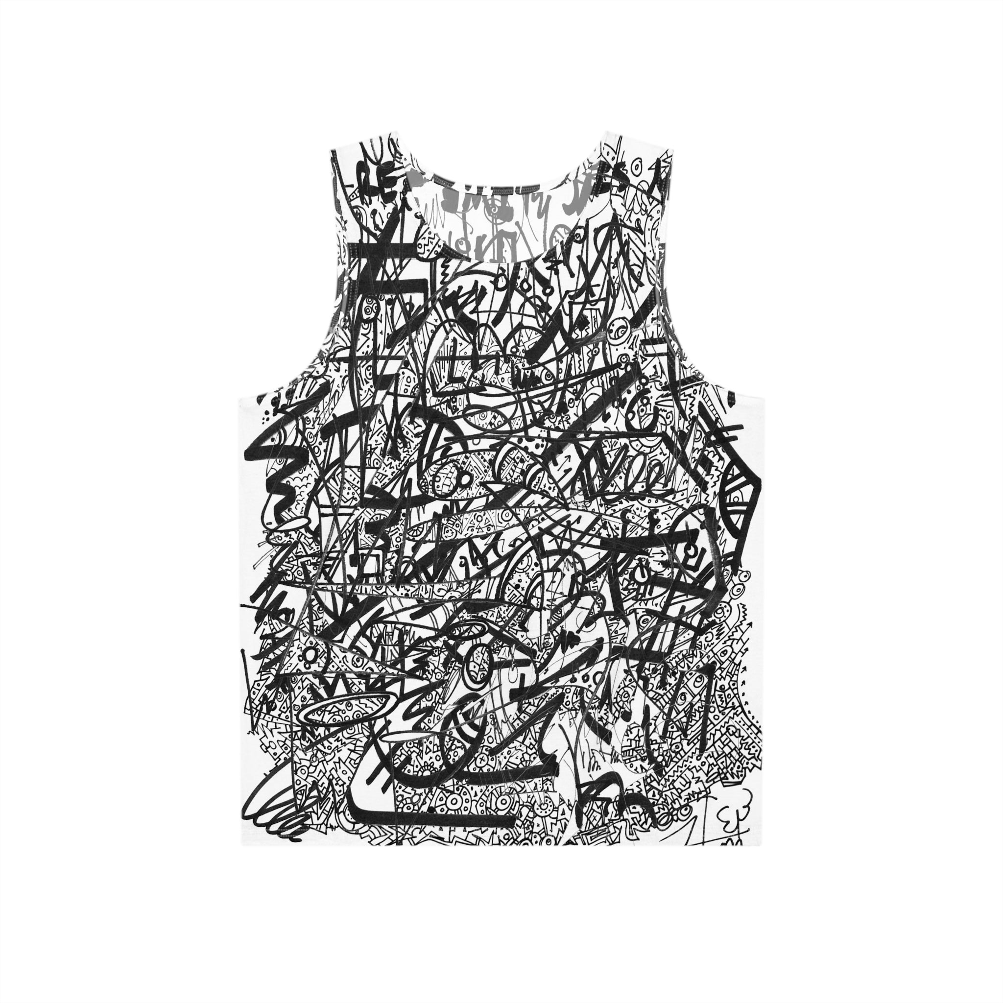 The Real Time Is Now 2017 - Abstract Graffiti Tank Top — Black & White Scribble Art All-Over Print