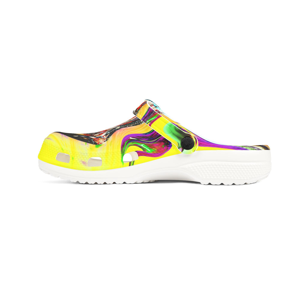 Slip And Slide - Abstract Neon Swirl EVA Foam Clogs — Colorful Slip-On Garden Shoes