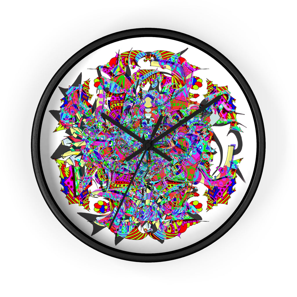 Neon Waffle Monster 12 - Psychedelic Mandala Wall Clock | Colorful Abstract Geometric Timepiece