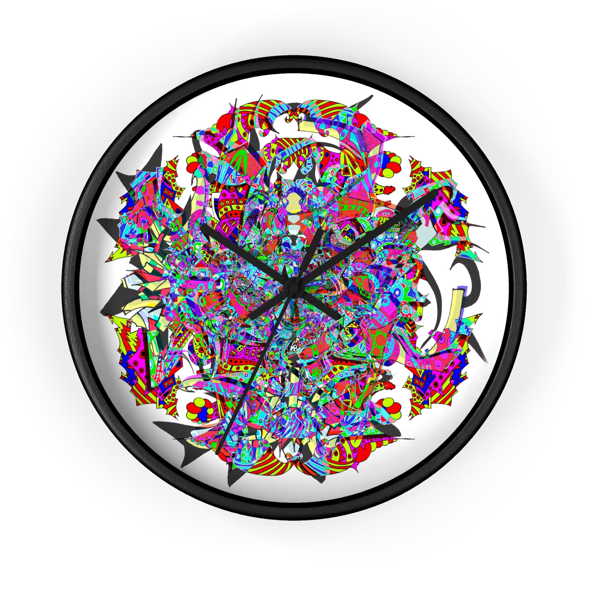 Neon Waffle Monster 12 - Psychedelic Mandala Wall Clock | Colorful Abstract Geometric Timepiece