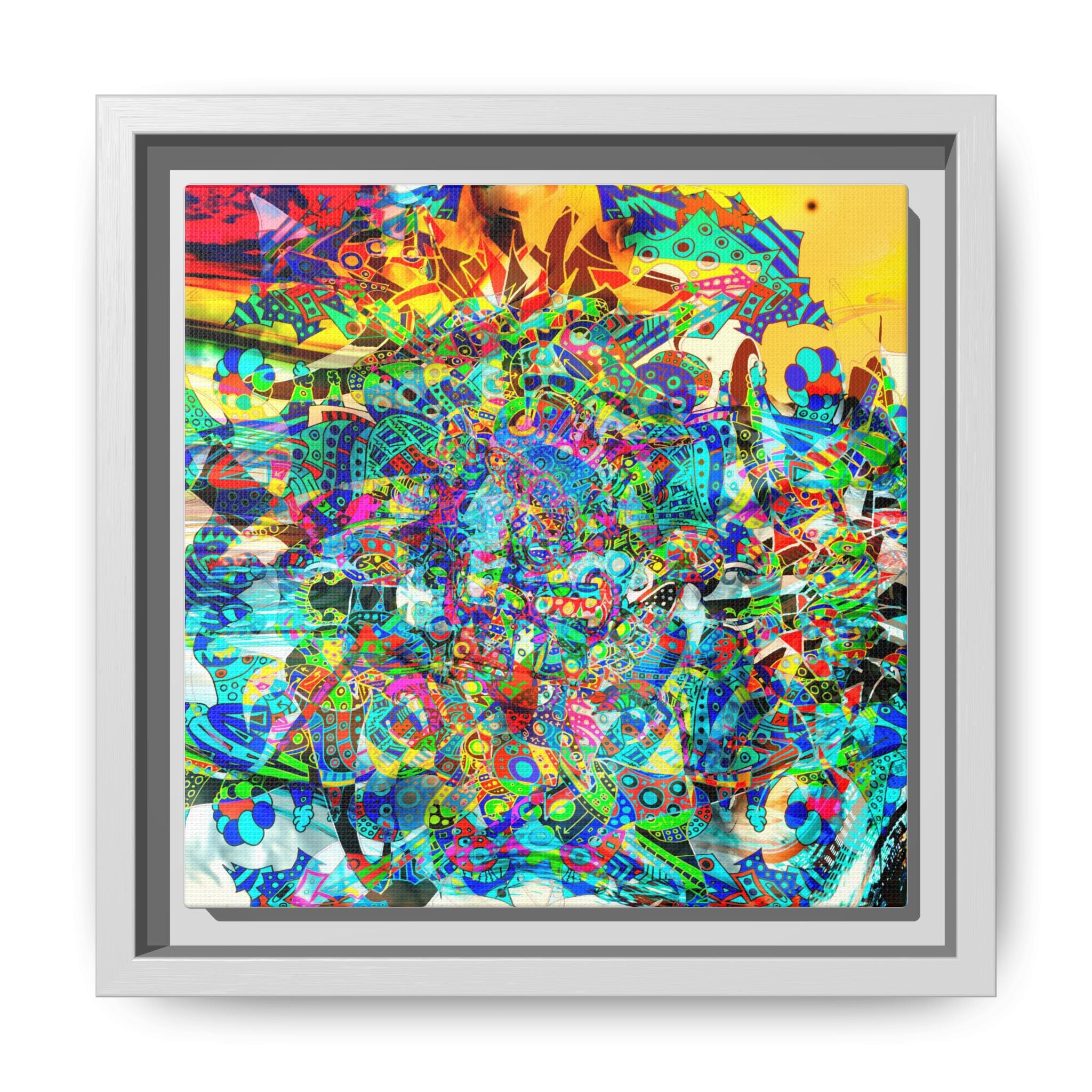 HYPERDIMENSIONAL SURFER - Framed Abstract Multi-Color Canvas Art — Vibrant Psychedelic Wall Decor