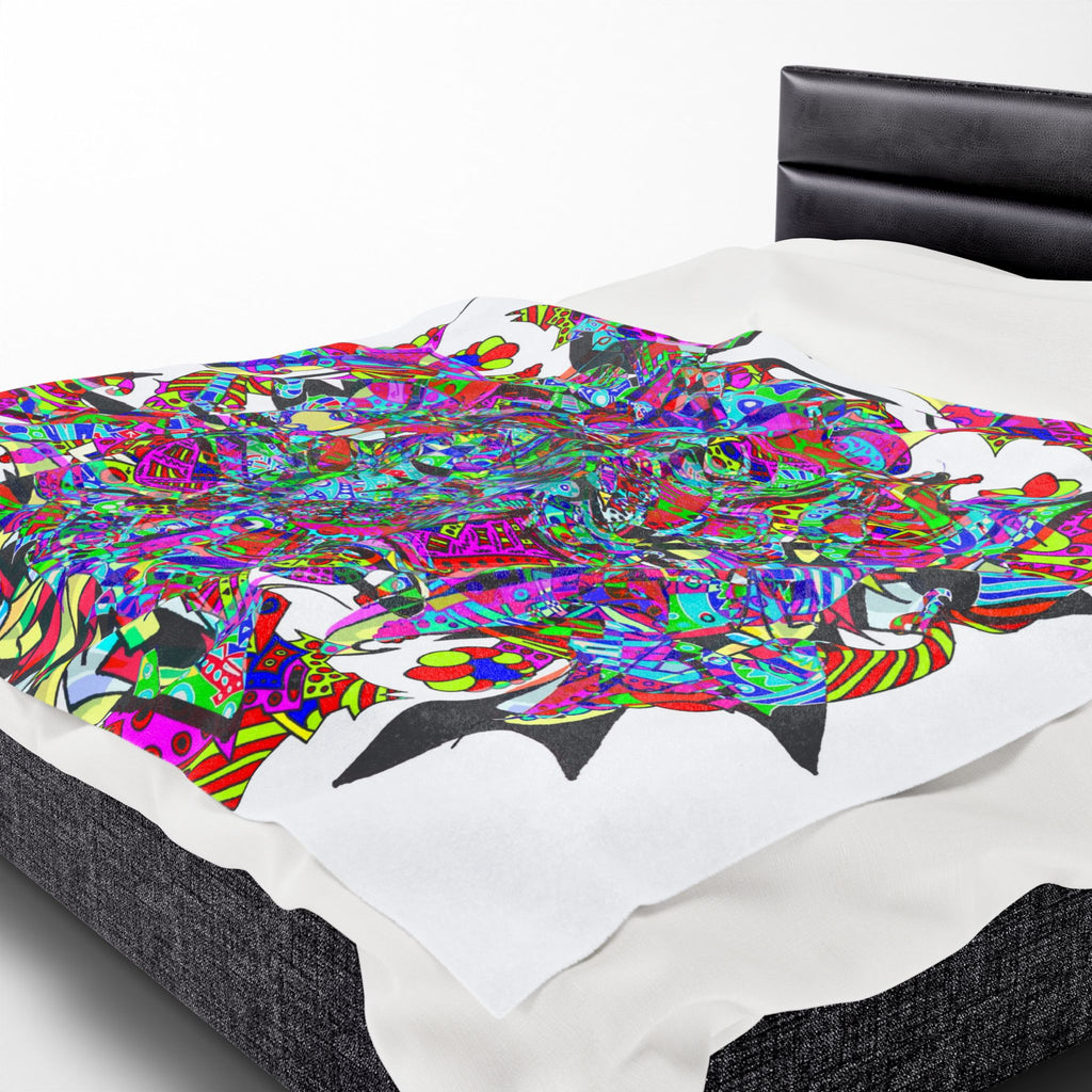Neon Waffle Monster 12 Plush Blanket — Psychedelic Mandala Throw for Cozy Boho Décor