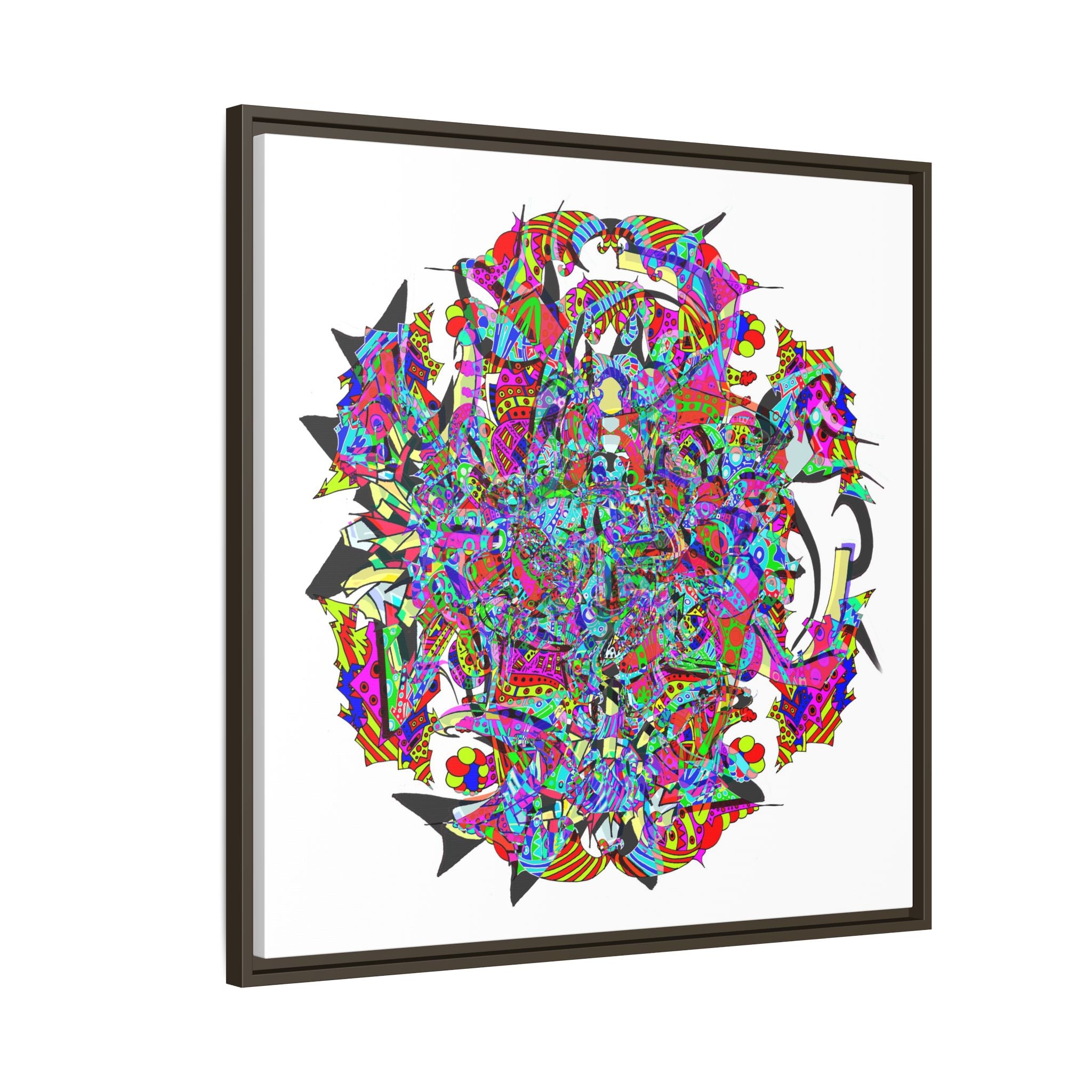 Neon Waffle Monster 12 Framed Canvas Art — Psychedelic Geometric Wall Print