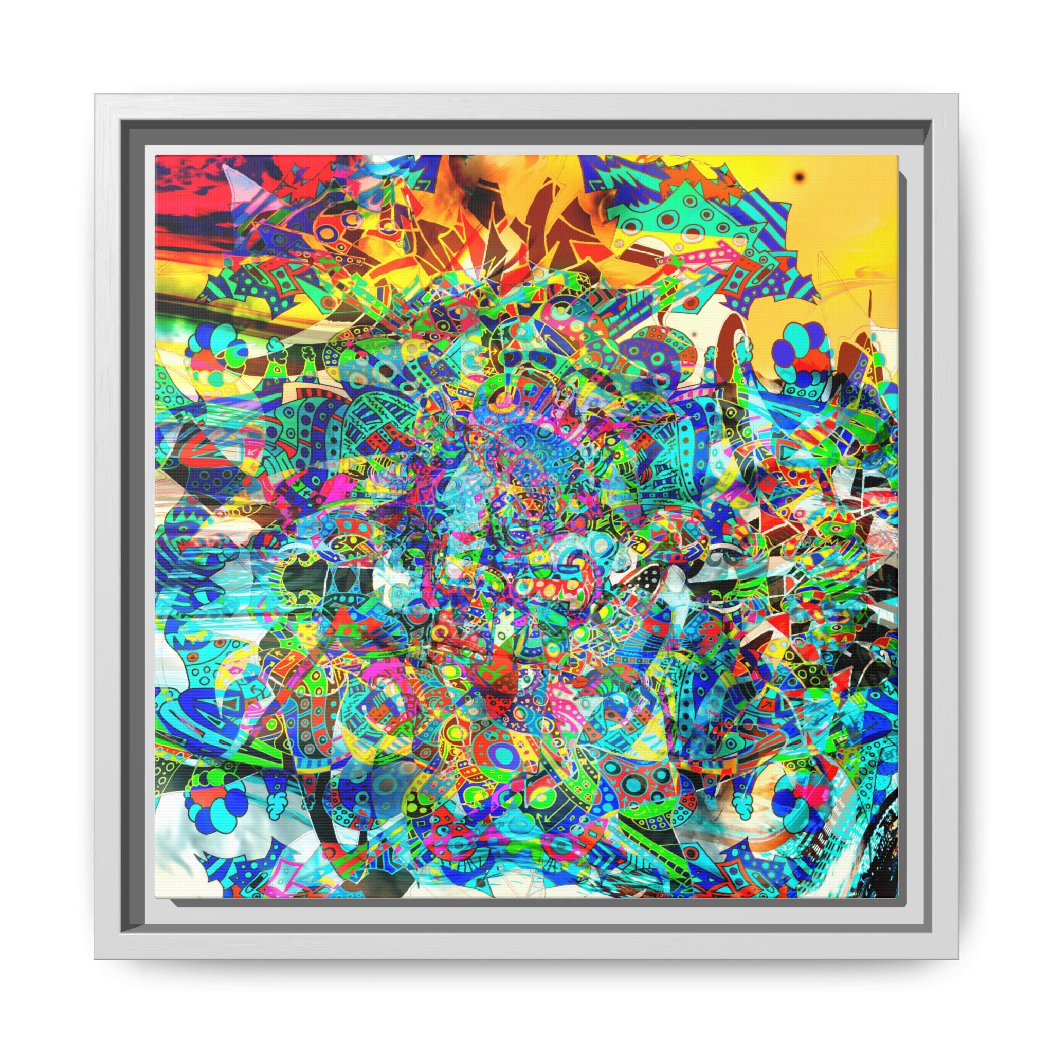 HYPERDIMENSIONAL SURFER - Framed Abstract Multi-Color Canvas Art — Vibrant Psychedelic Wall Decor