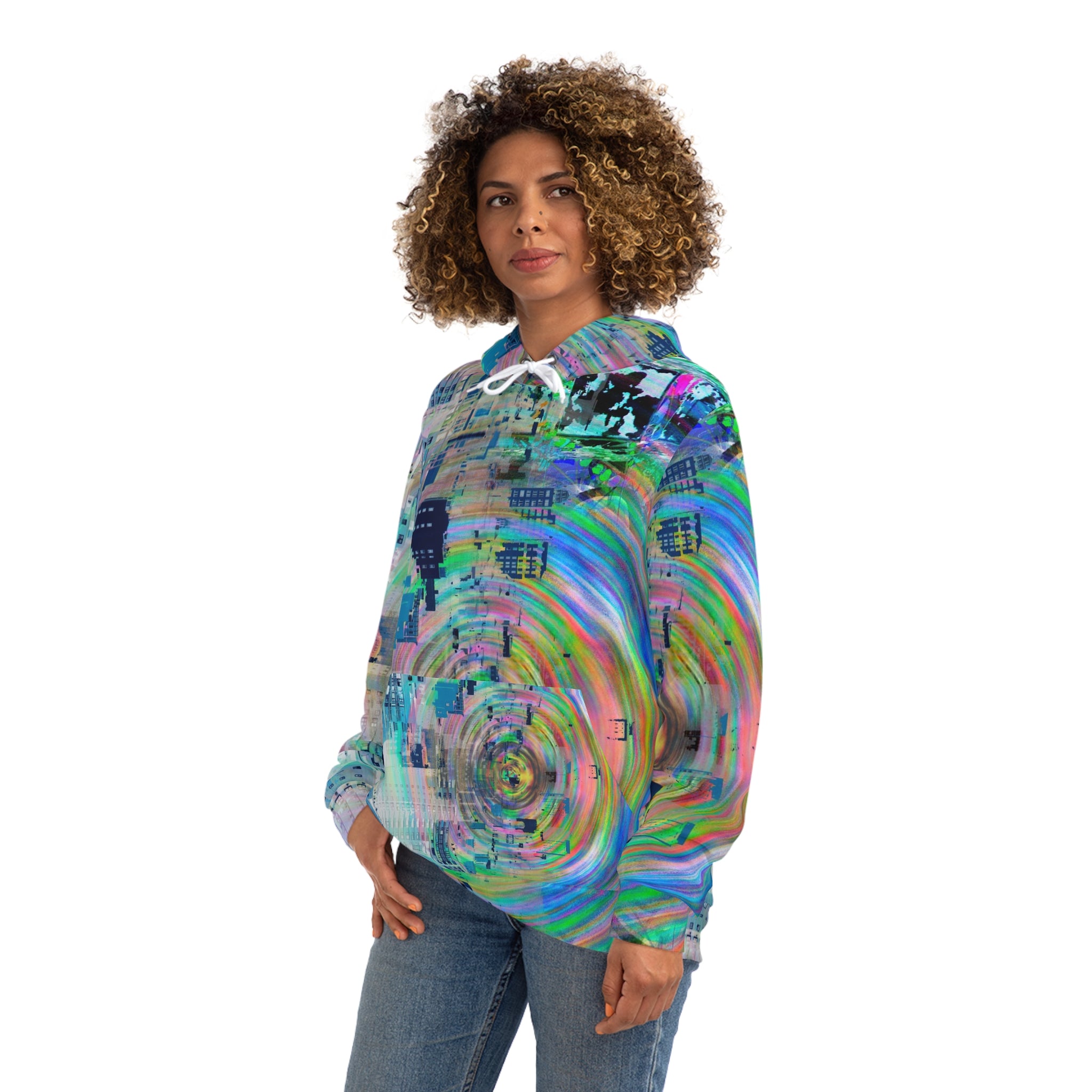 Novelty 93 - Psychedelic Cityscape Hoodie – Colorful Swirl All-Over Print Fashion Hoodie