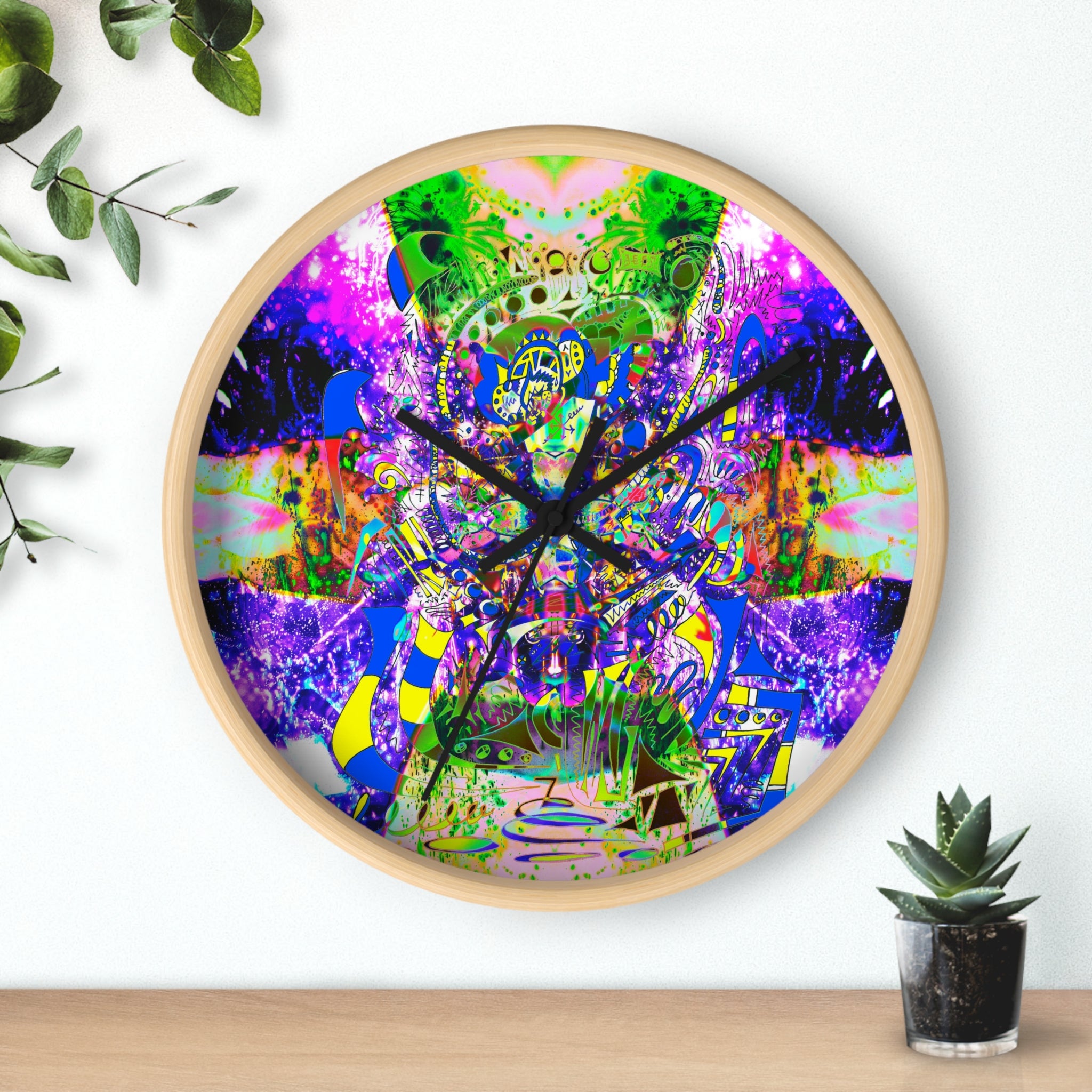 Alien Darkness 9 Wall Clock — Vibrant Neon Art Timepiece