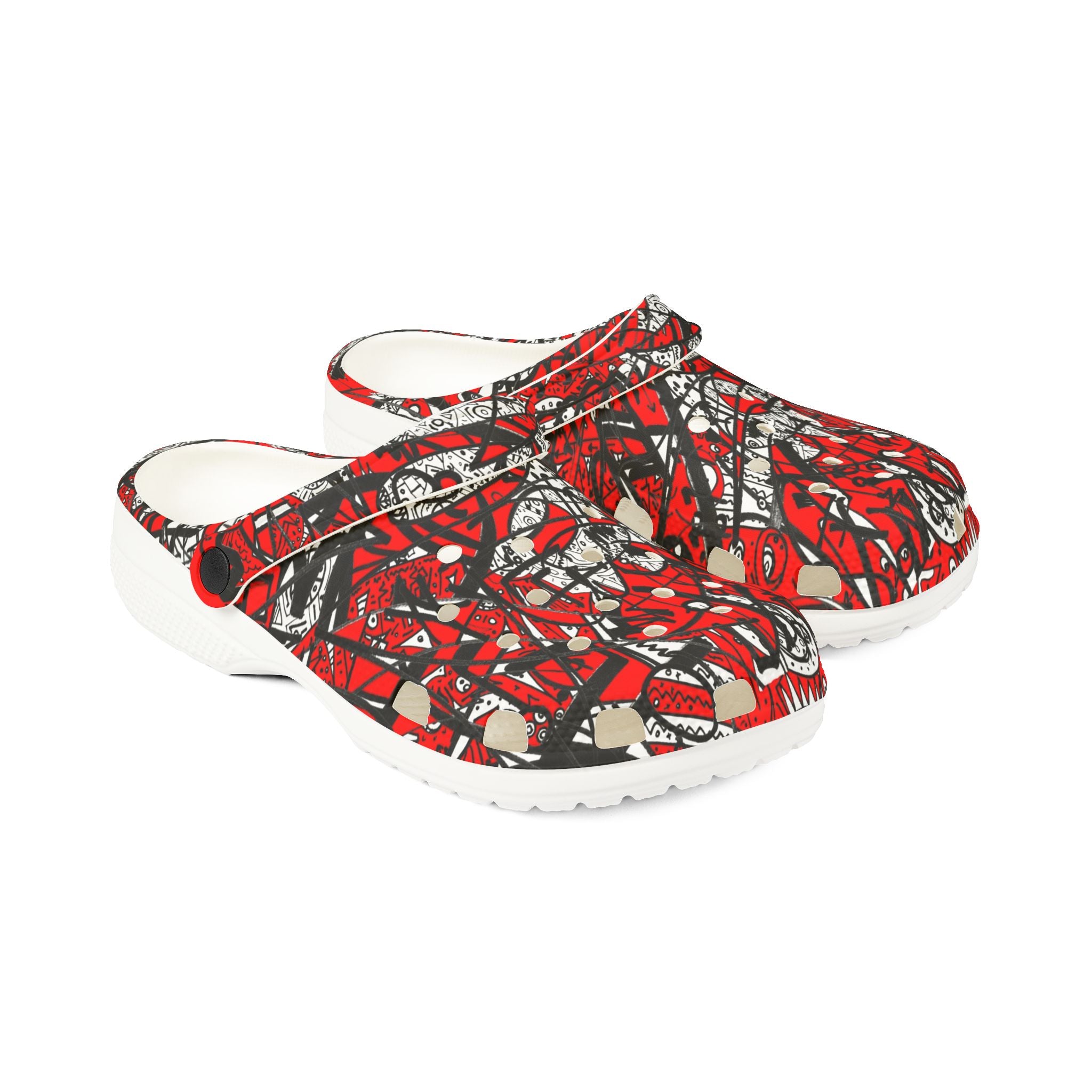 Nobody Touches Nothin' (Red Version 2) - Abstract Red Black EVA Clogs — Comfortable Foam Garden Shoes