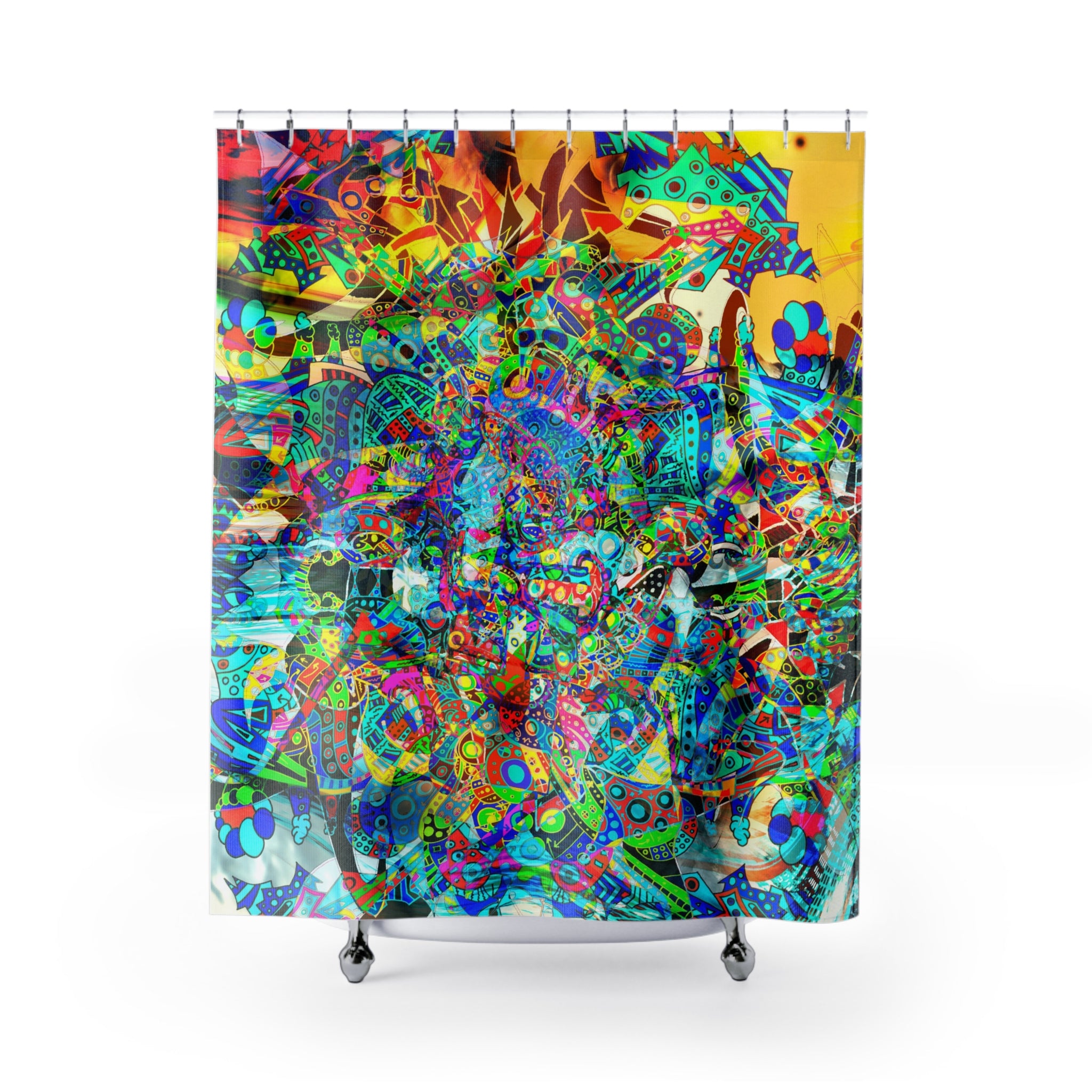 HYPERDIMENSIONAL SURFER - Psychedelic Abstract Shower Curtain — Colorful Boho Bathroom Decor