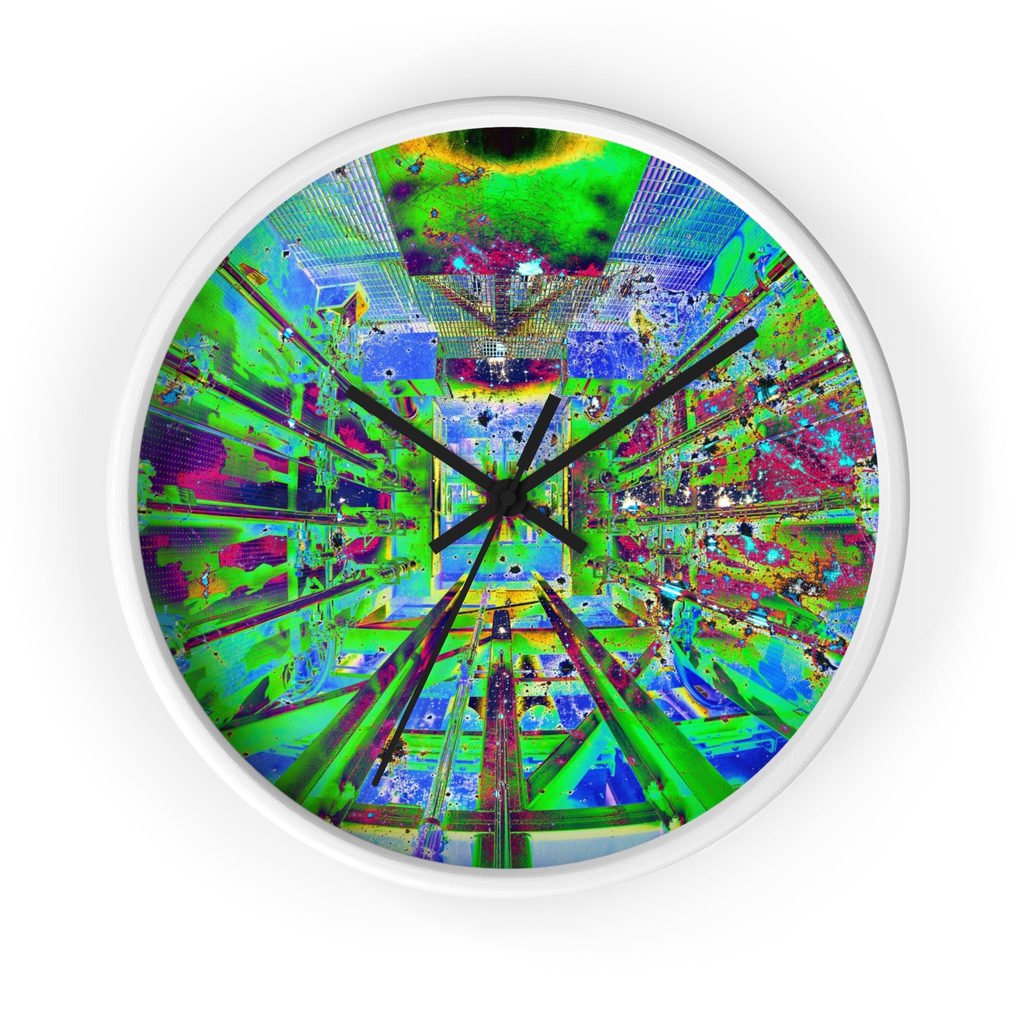 Hyperspace Room 22 Wall Clock — Abstract Retro Futurism Timepiece