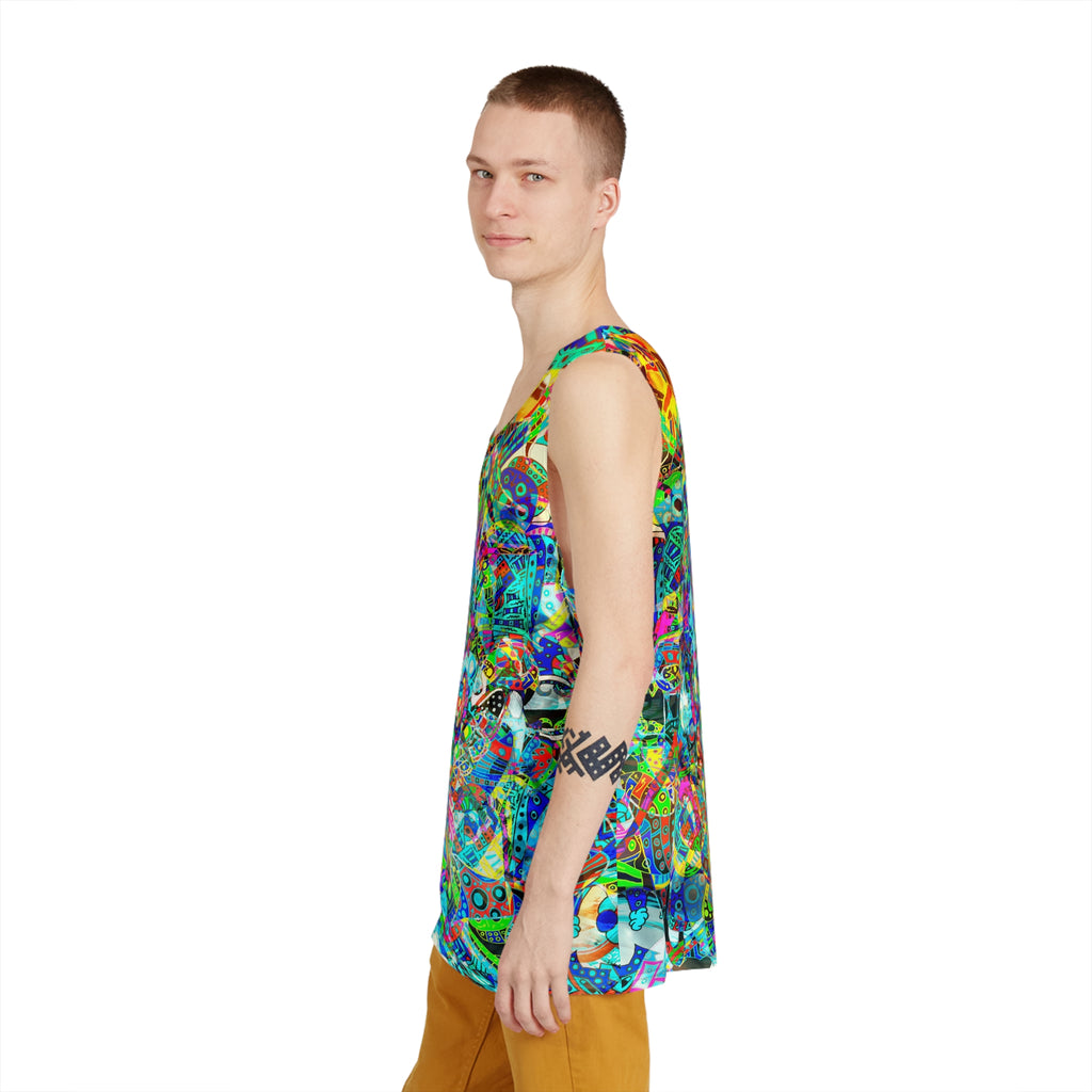 HYPERDIMENSIONAL SURFER - Psychedelic Abstract All-Over Print Tank Top — Colorful Festival Tank