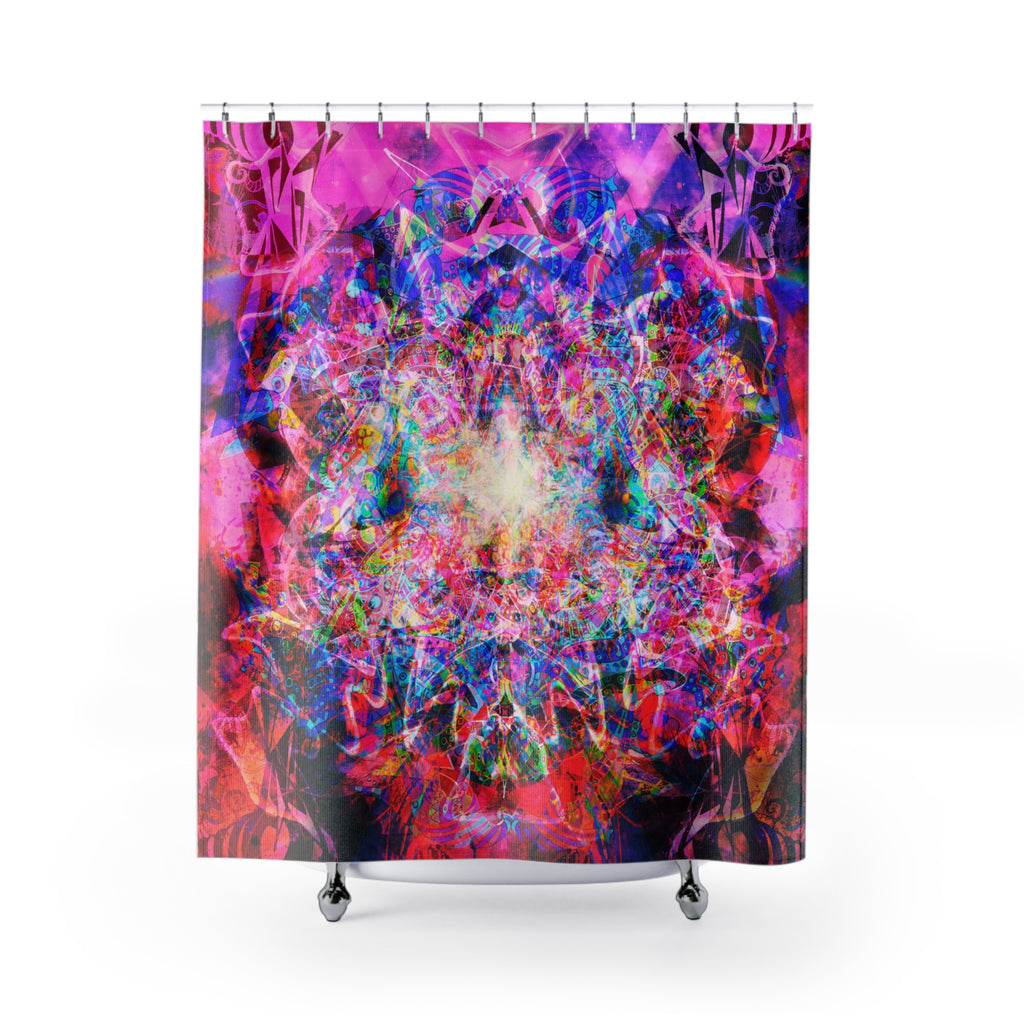 Arashaya - Psychedelic Pink Mandala Shower Curtain — Vibrant Abstract Bathroom Decor