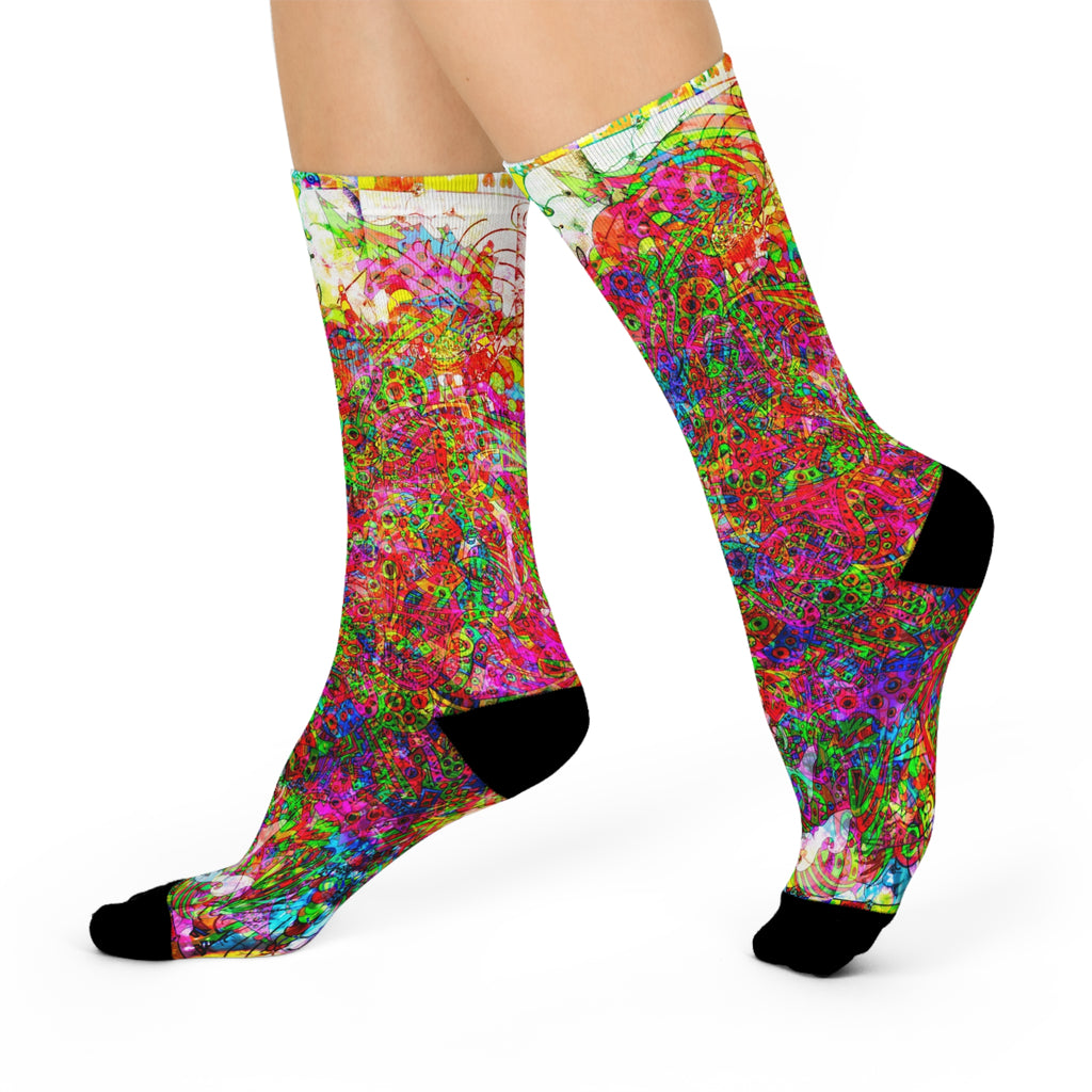 Neon Swirl Party Extravaganza Cushioned Crew Socks