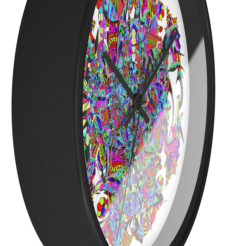 Neon Waffle Monster 12 - Psychedelic Mandala Wall Clock | Colorful Abstract Geometric Timepiece