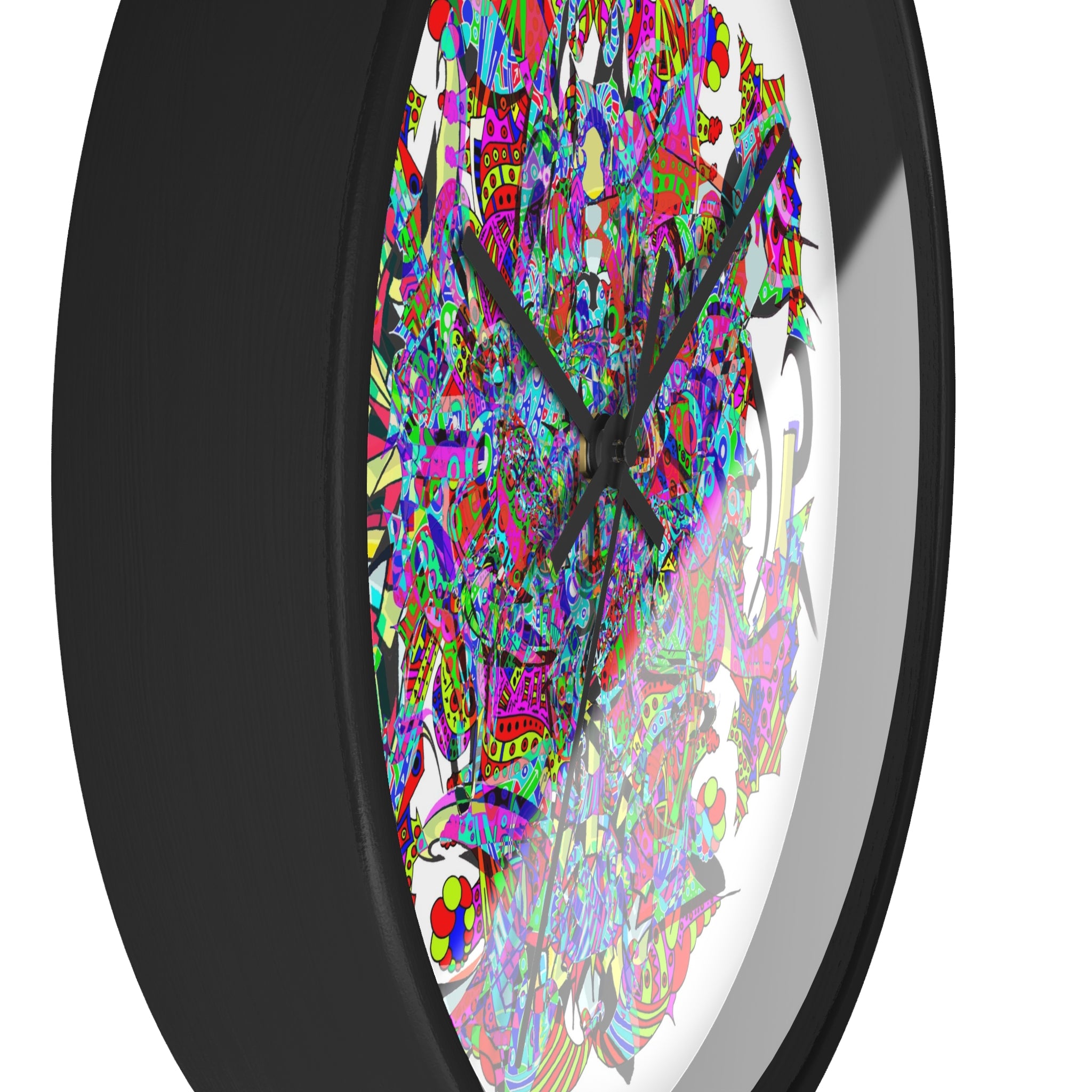 Neon Waffle Monster 12 - Psychedelic Mandala Wall Clock | Colorful Abstract Geometric Timepiece