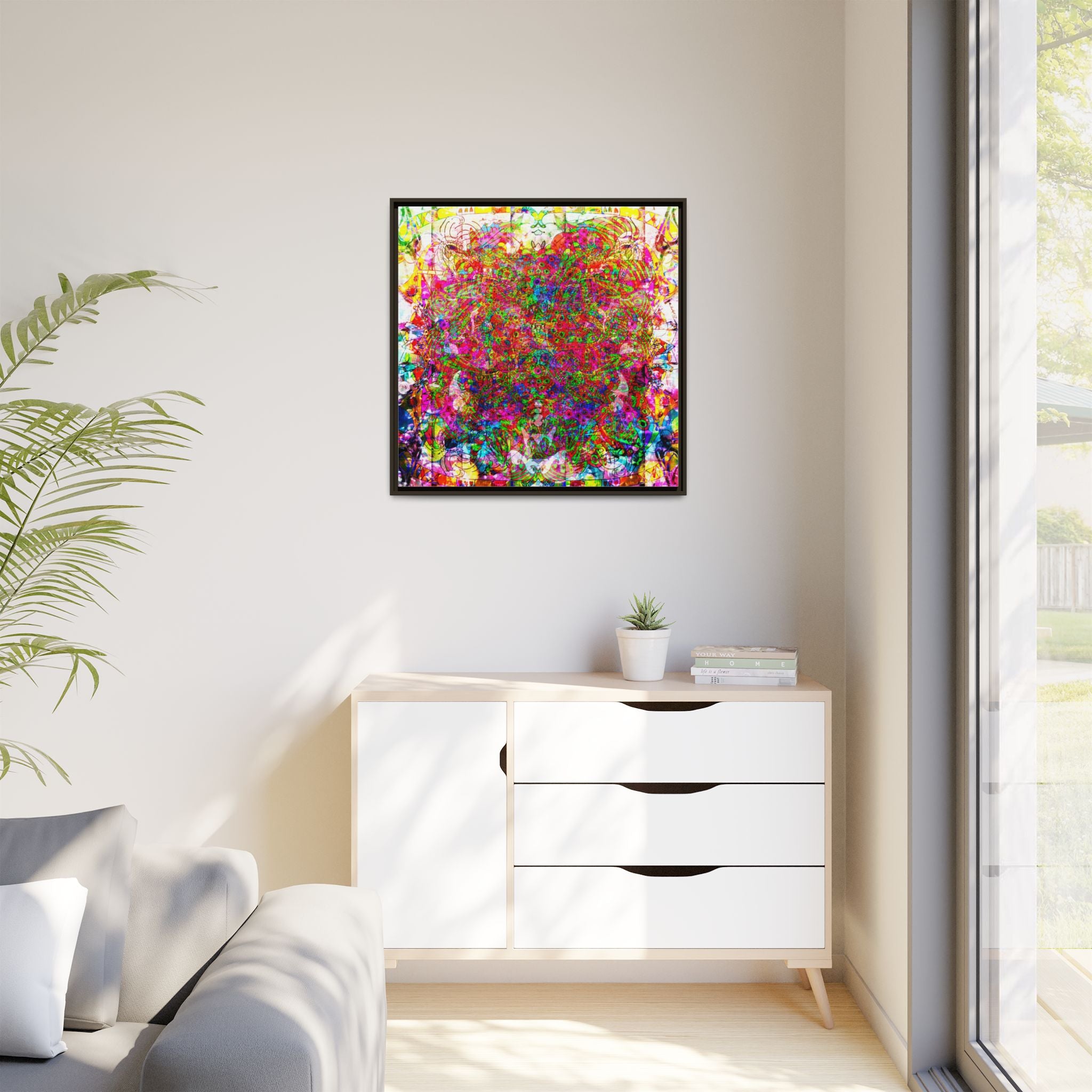 Neon Swirl Party Extravaganza Canvas Art — Vibrant Kaleidoscope Wall Print