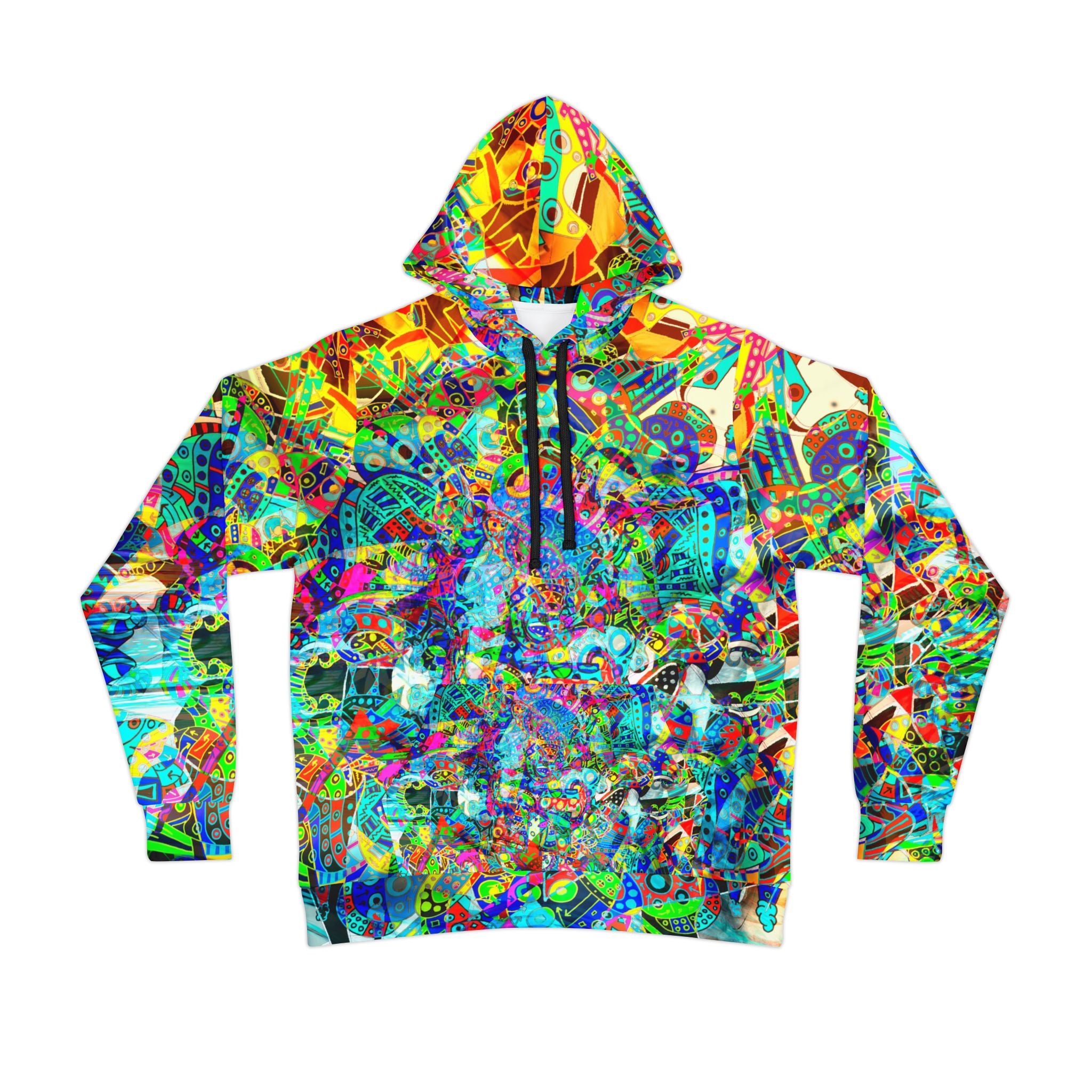 HYPERDIMENSIONAL SURFER - Psychedelic All-Over Print Hoodie — Vibrant Abstract Athletic Pullover