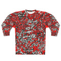 Nobody Touches Nothin' (Red Version 2) All-Over Print Sweatshirt — Red & Black Graffiti Street Art Design