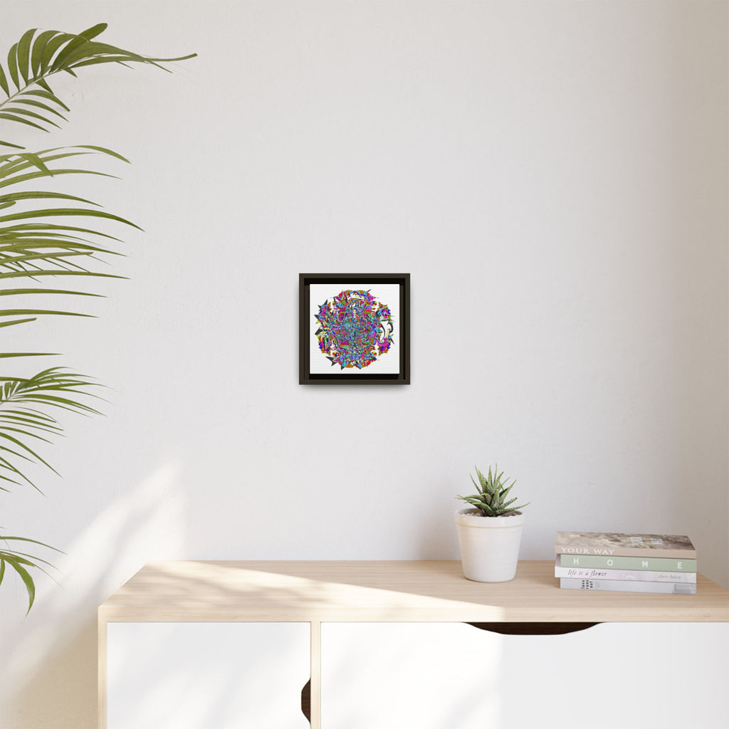 Neon Waffle Monster 12 Framed Canvas Art — Psychedelic Geometric Wall Print