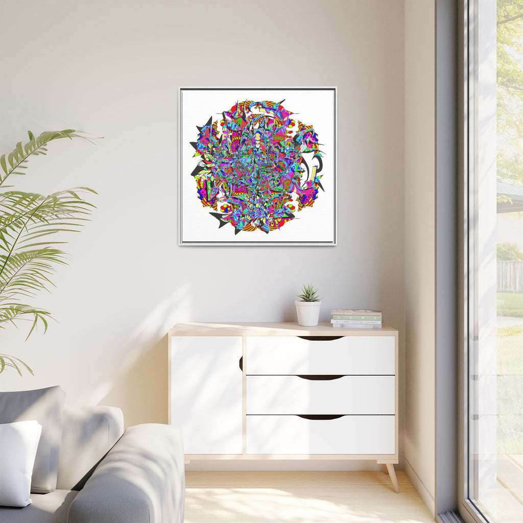 Neon Waffle Monster 12 Framed Canvas Art — Psychedelic Geometric Wall Print