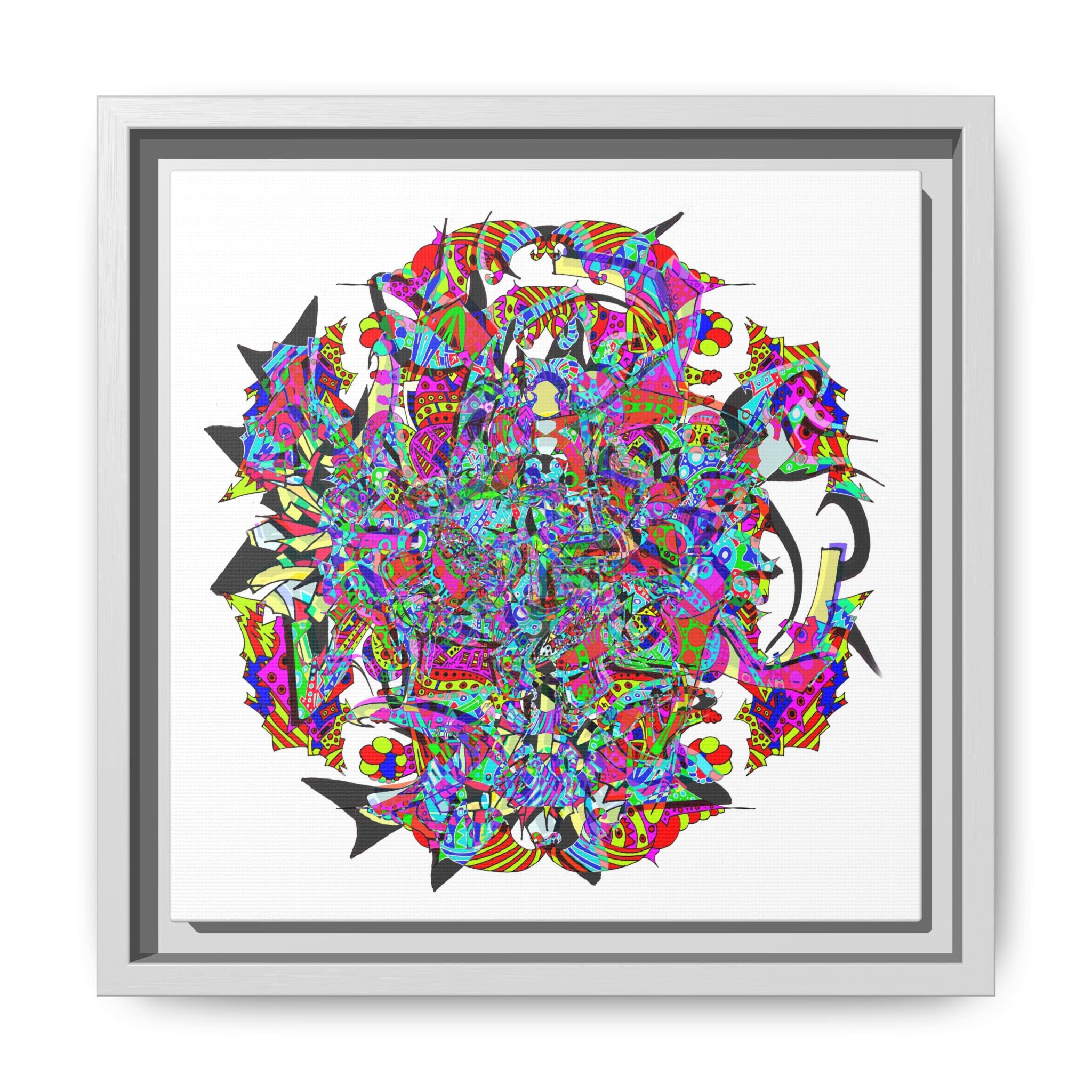 Neon Waffle Monster 12 Framed Canvas Art — Psychedelic Geometric Wall Print