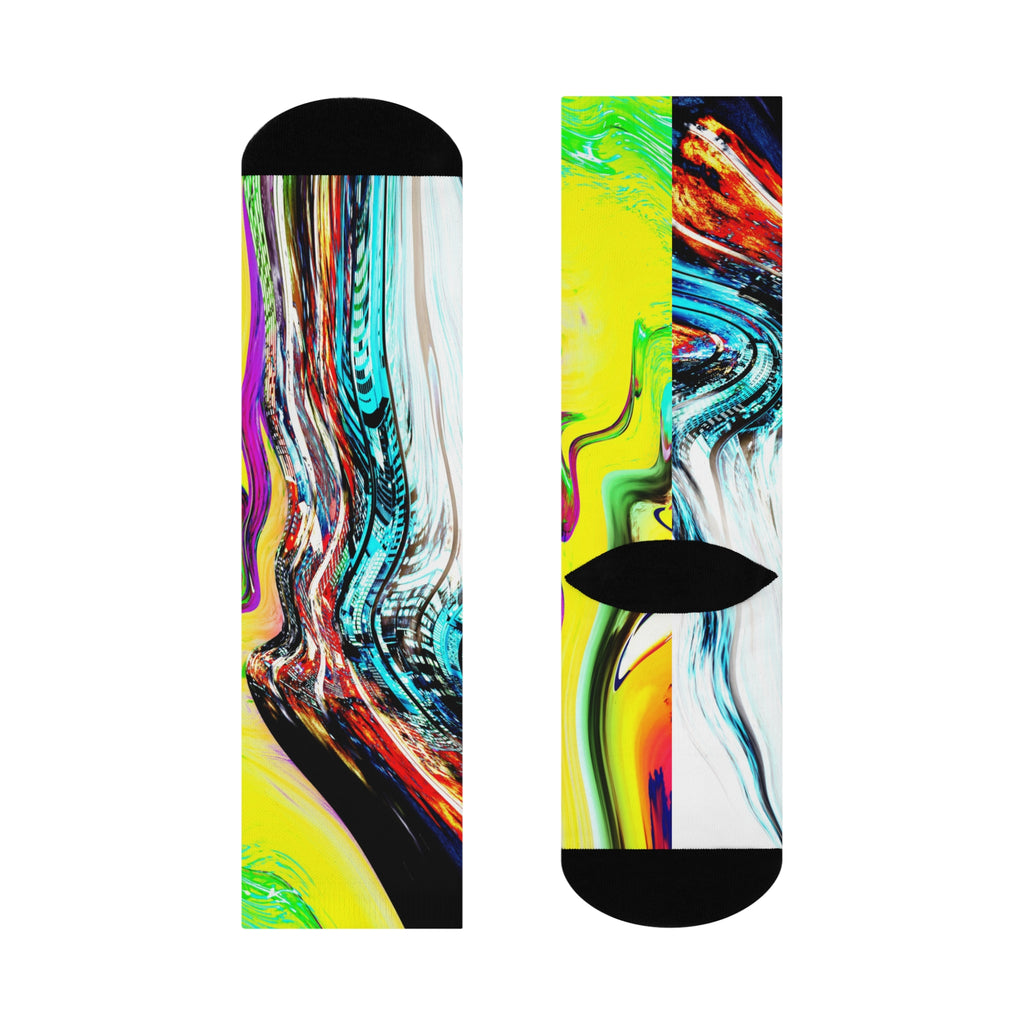 Slip And Slide - Abstract Neon Swirl Crew Socks — Cushioned Colorful Art Socks