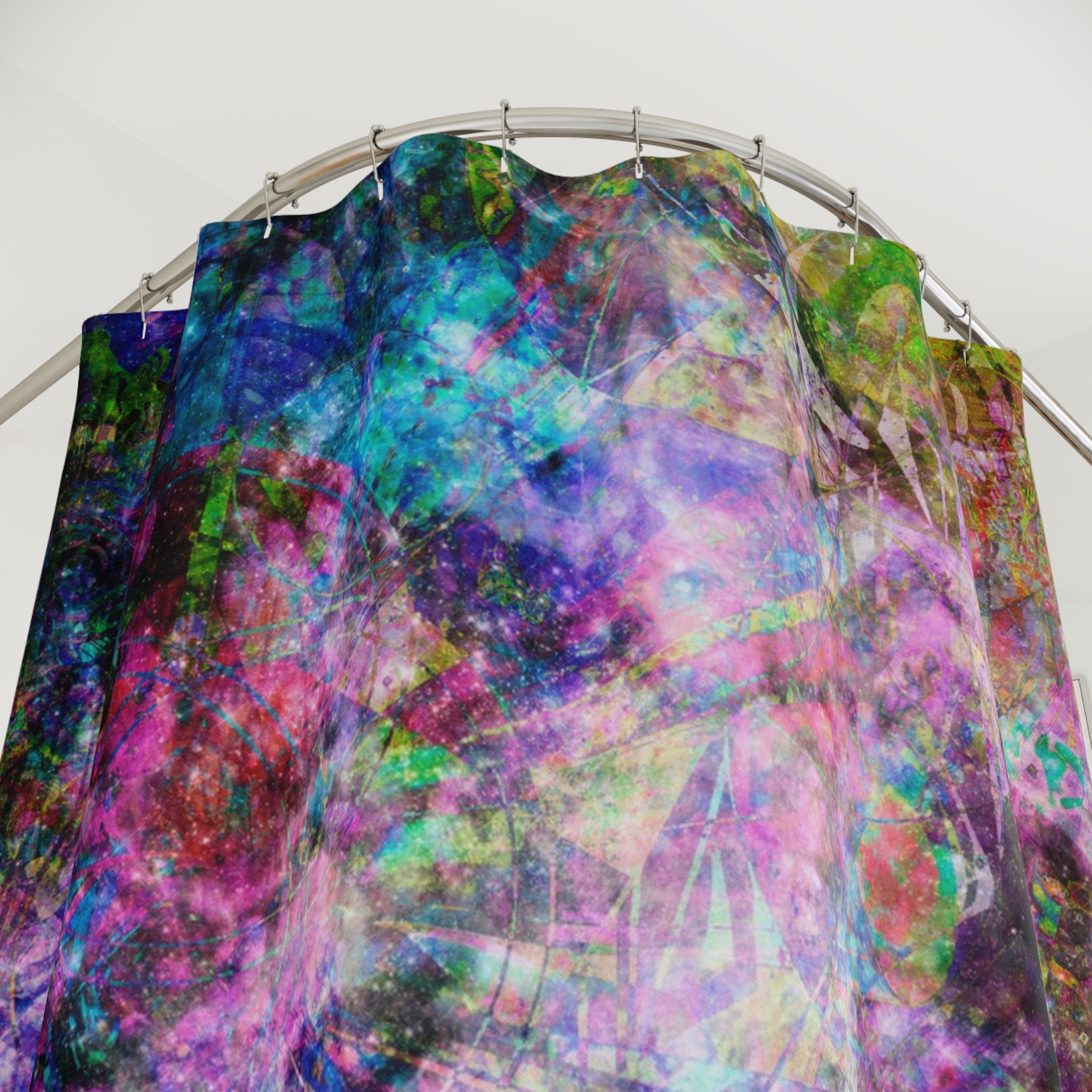 Space Shower 2 - Abstract Galaxy Shower Curtain — Colorful Nebula Bathroom Decor