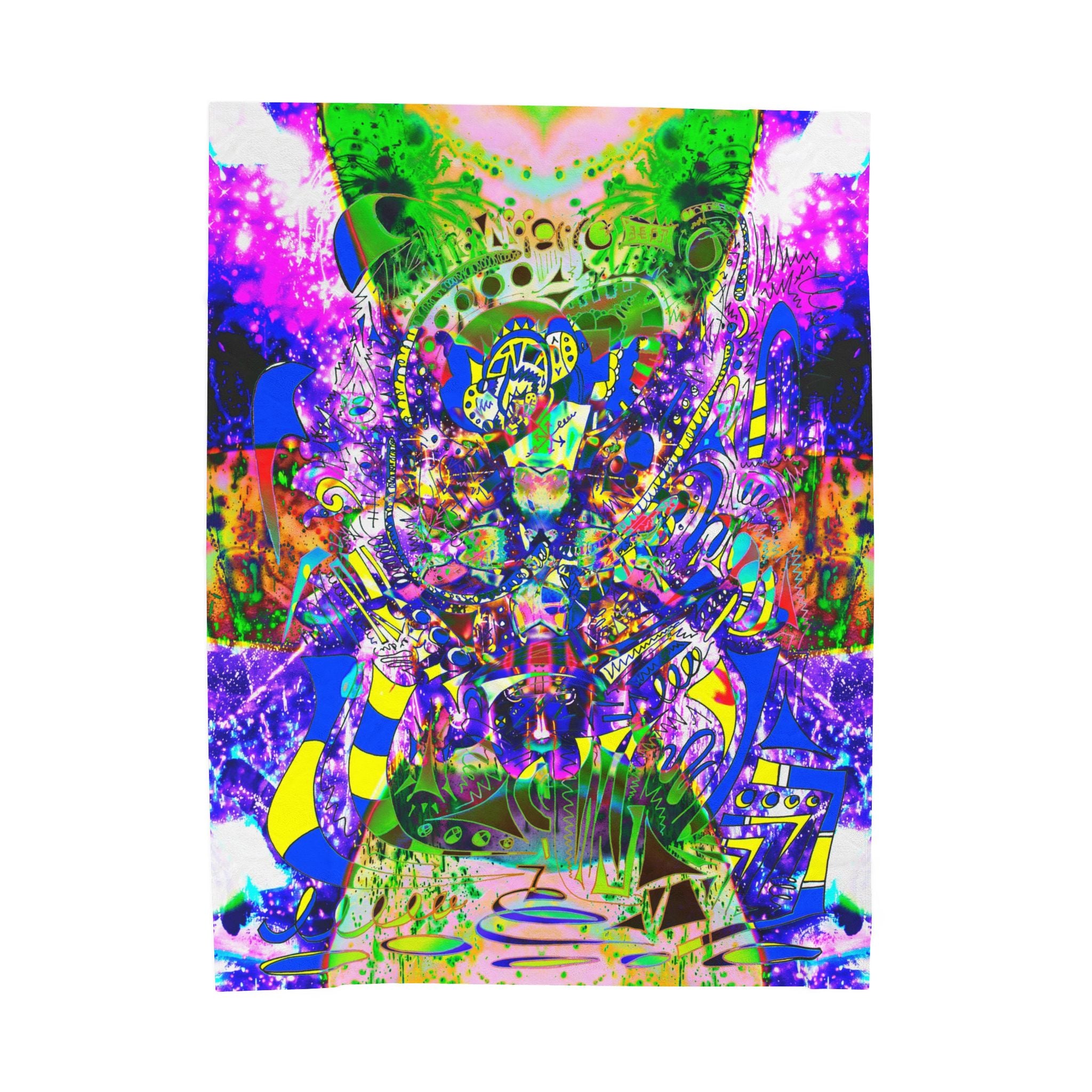 Alien Darkness 9 Plush Blanket — Vibrant Neon Art Throw