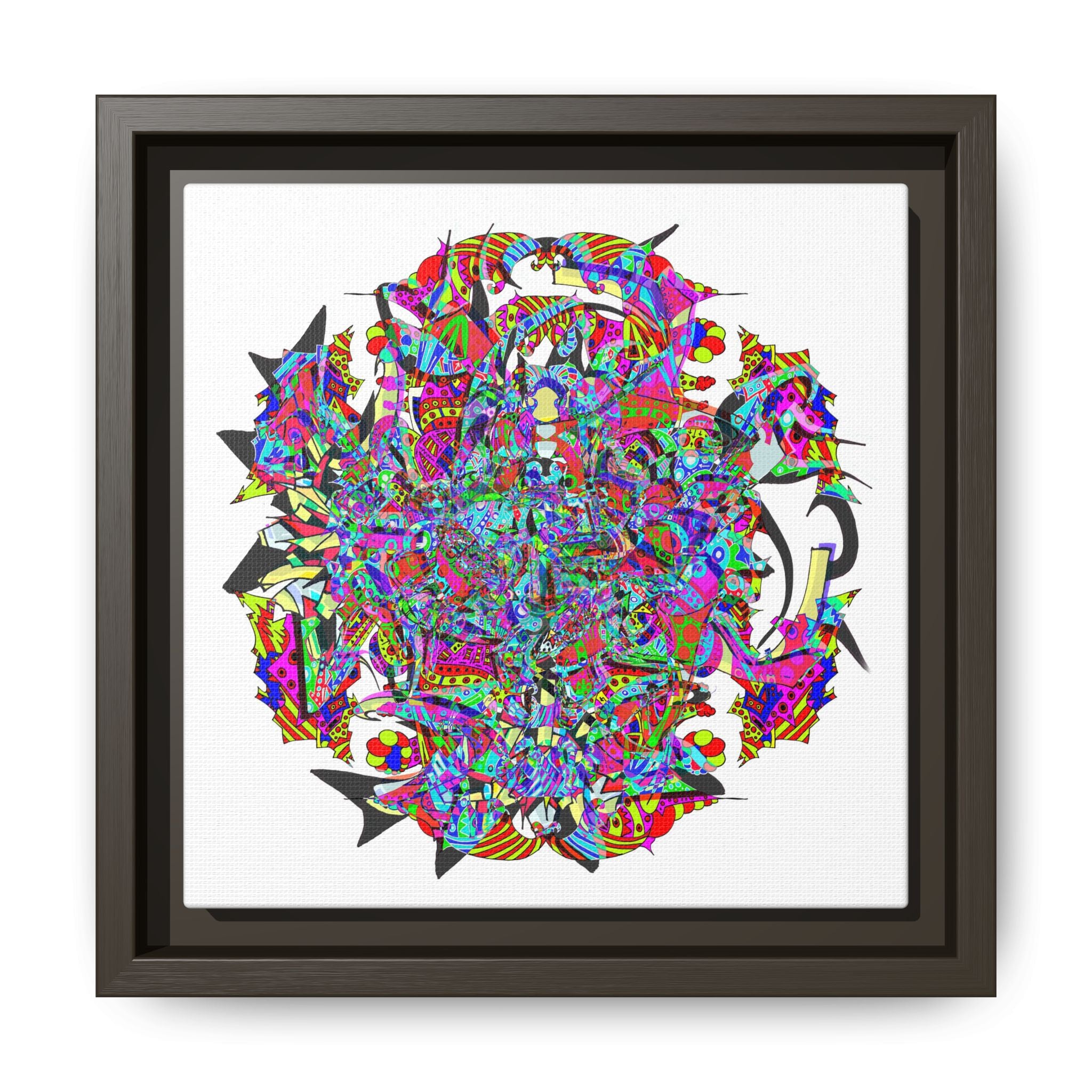 Neon Waffle Monster 12 Framed Canvas Art — Psychedelic Geometric Wall Print