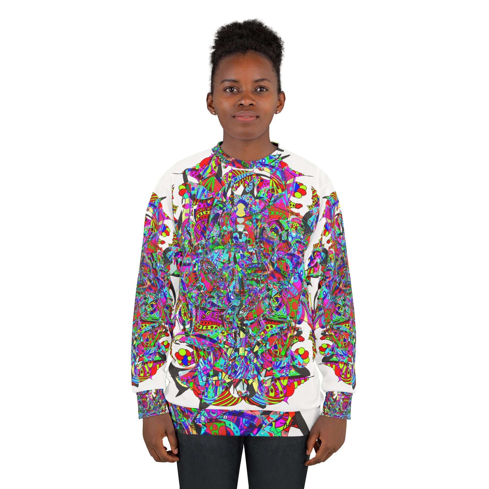 Neon Waffle Monster 12 Psychedelic Kaleidoscope Sweatshirt — Colorful Abstract All-Over Print