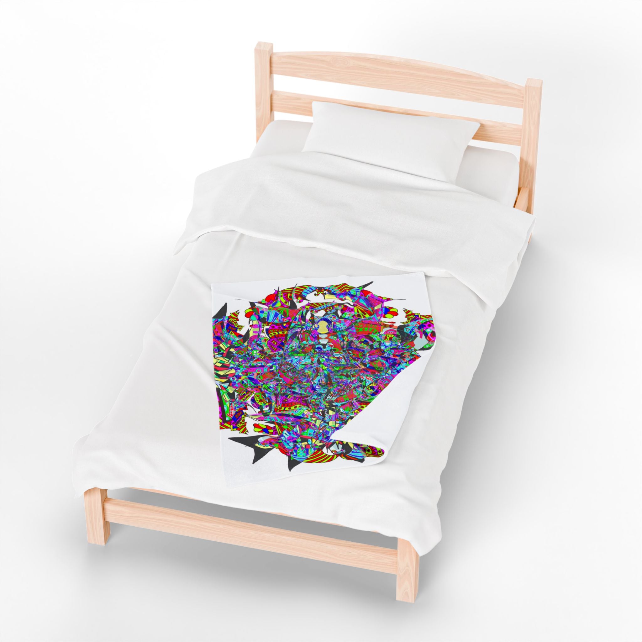 Neon Waffle Monster 12 Plush Blanket — Psychedelic Mandala Throw for Cozy Boho Décor