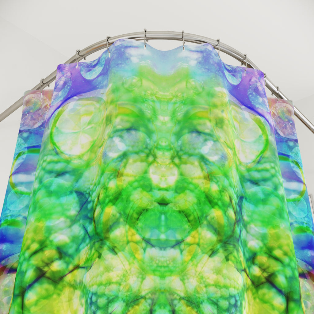 BASS IMMORTAL 30 - Psychedelic Green Kaleidoscope Shower Curtain — Abstract Symmetric Bubble Art
