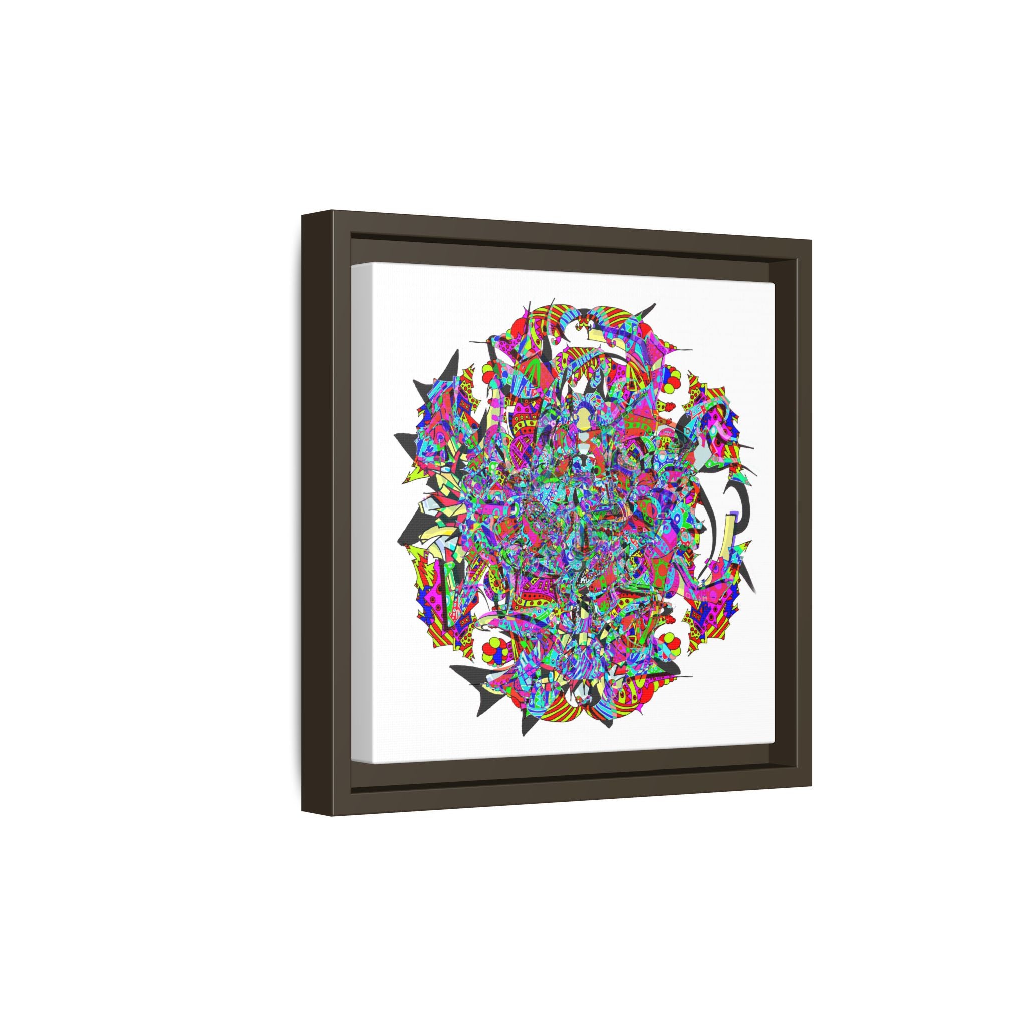 Neon Waffle Monster 12 Framed Canvas Art — Psychedelic Geometric Wall Print
