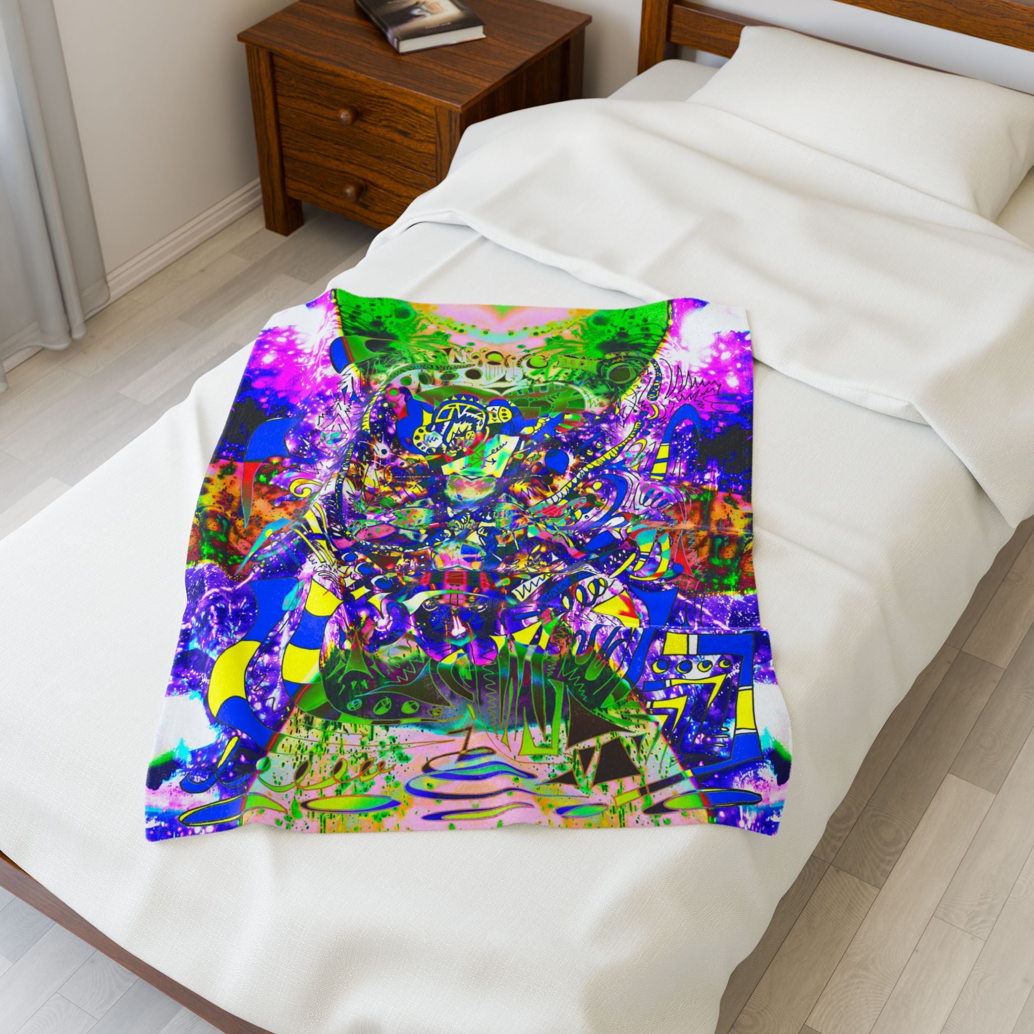 Alien Darkness 9 Plush Blanket — Vibrant Neon Art Throw
