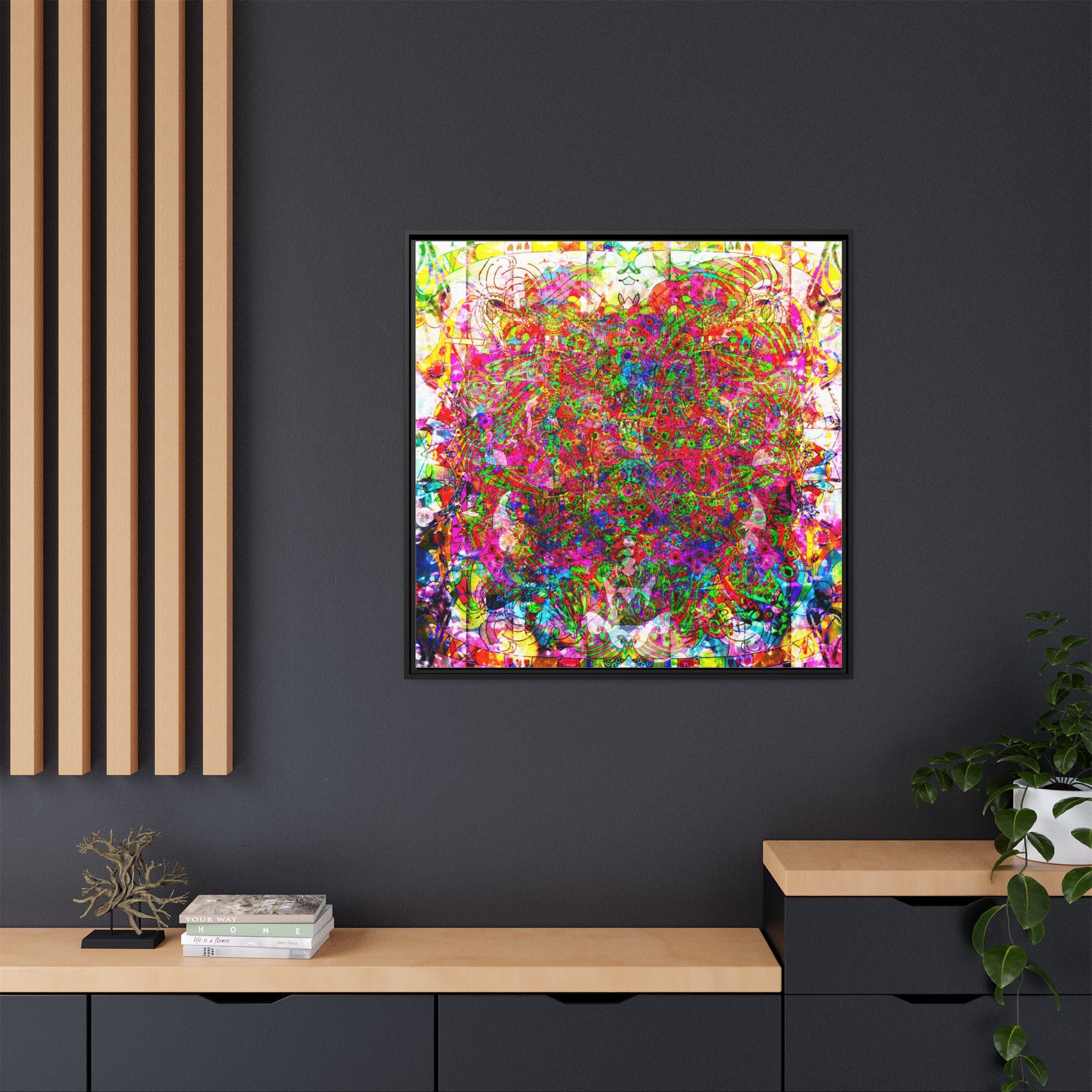 Neon Swirl Party Extravaganza Canvas Art — Vibrant Kaleidoscope Wall Print