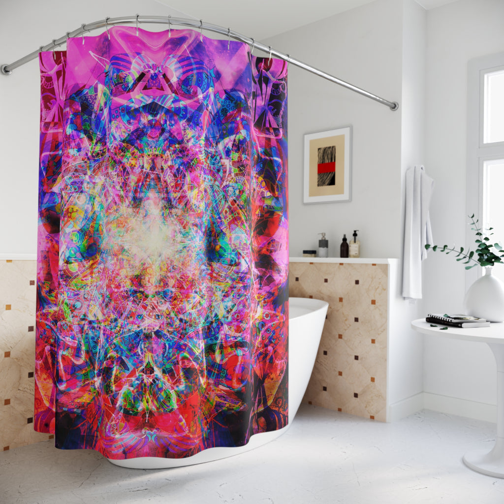 Arashaya - Psychedelic Pink Mandala Shower Curtain — Vibrant Abstract Bathroom Decor