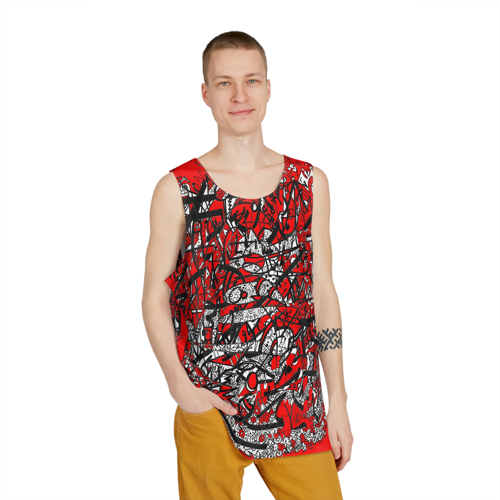 Nobody Touches Nothin' - Red Graffiti Abstract Tank Top — All-Over Print Streetwear