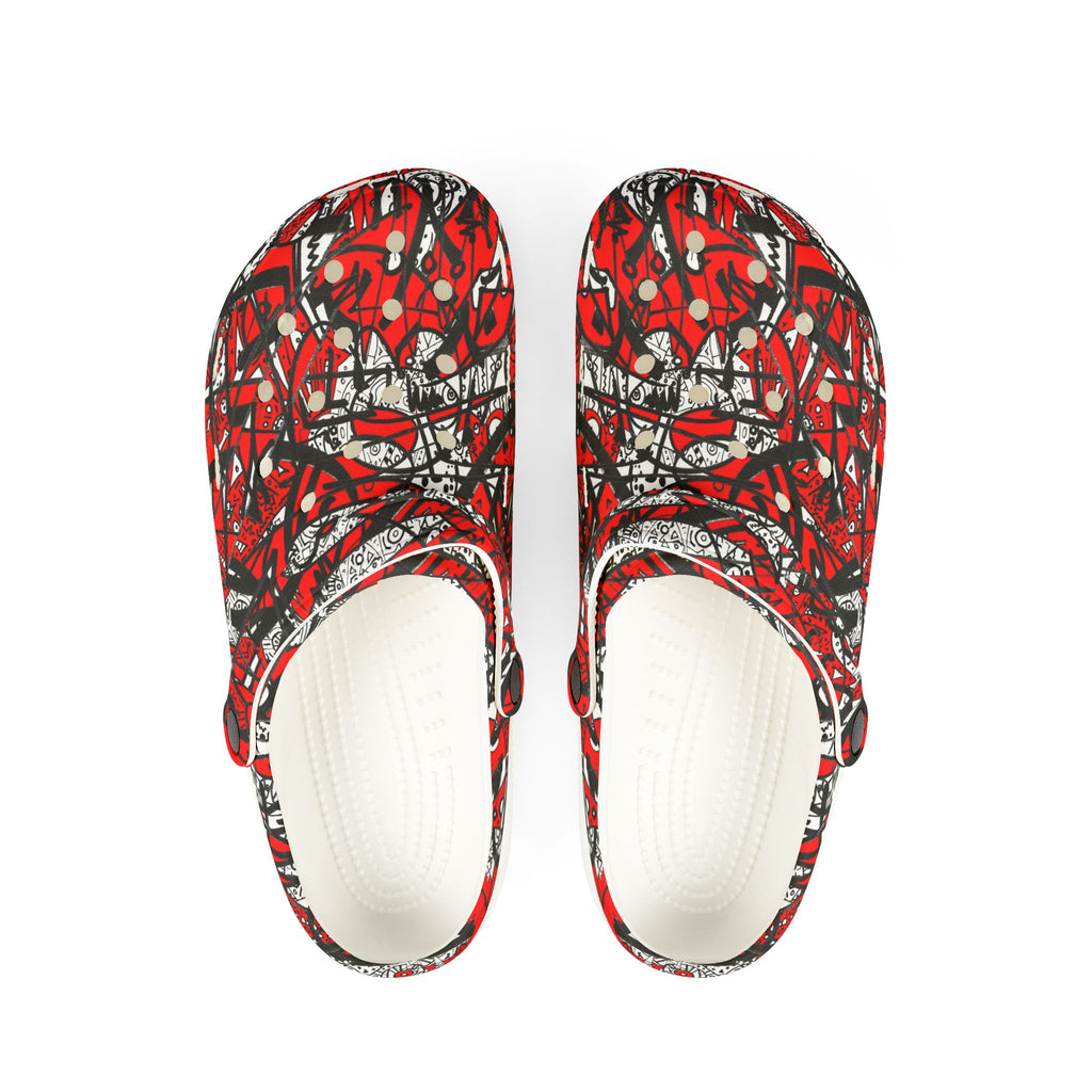 Nobody Touches Nothin' - Red Abstract Splash EVA Foam Clogs