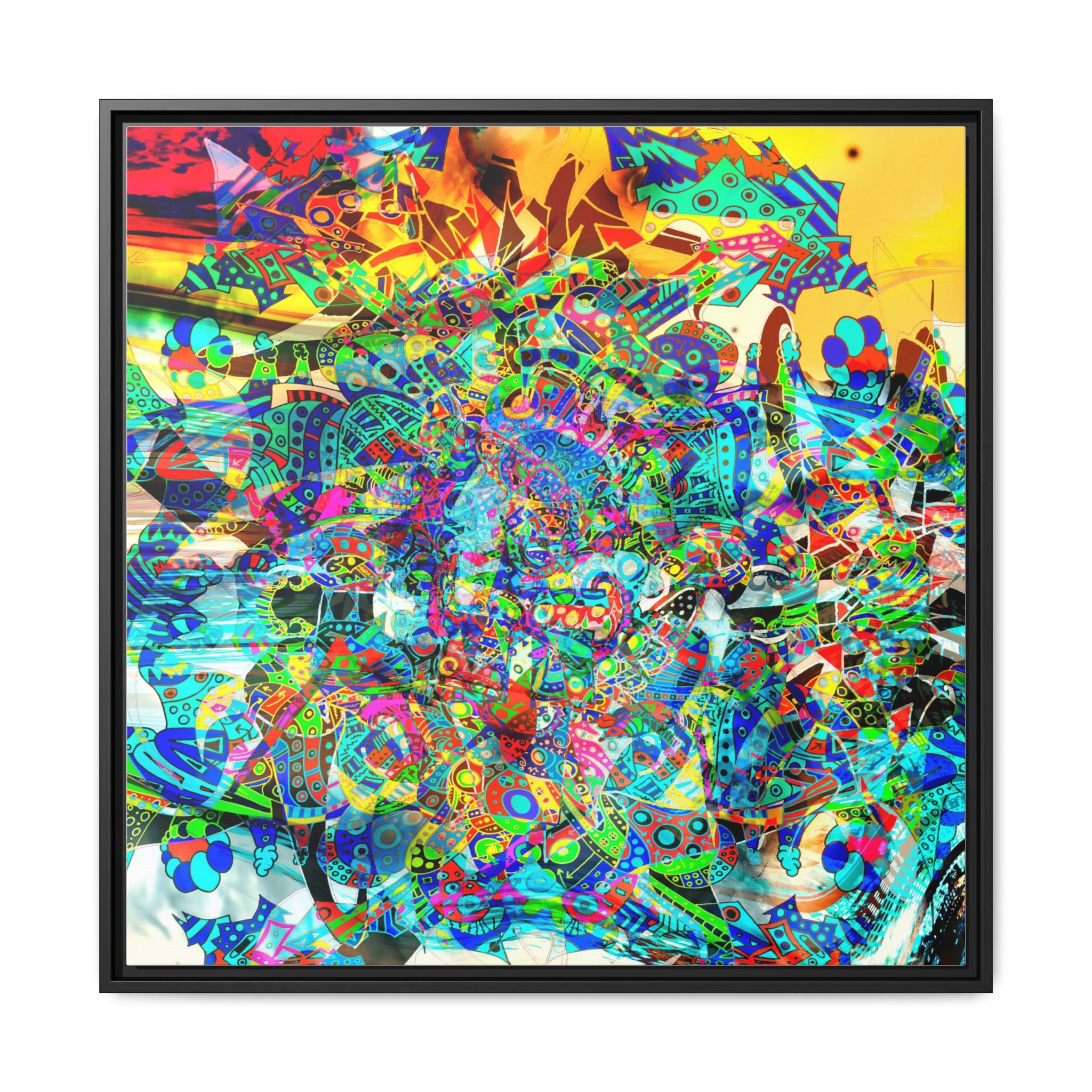 HYPERDIMENSIONAL SURFER - Framed Abstract Multi-Color Canvas Art — Vibrant Psychedelic Wall Decor