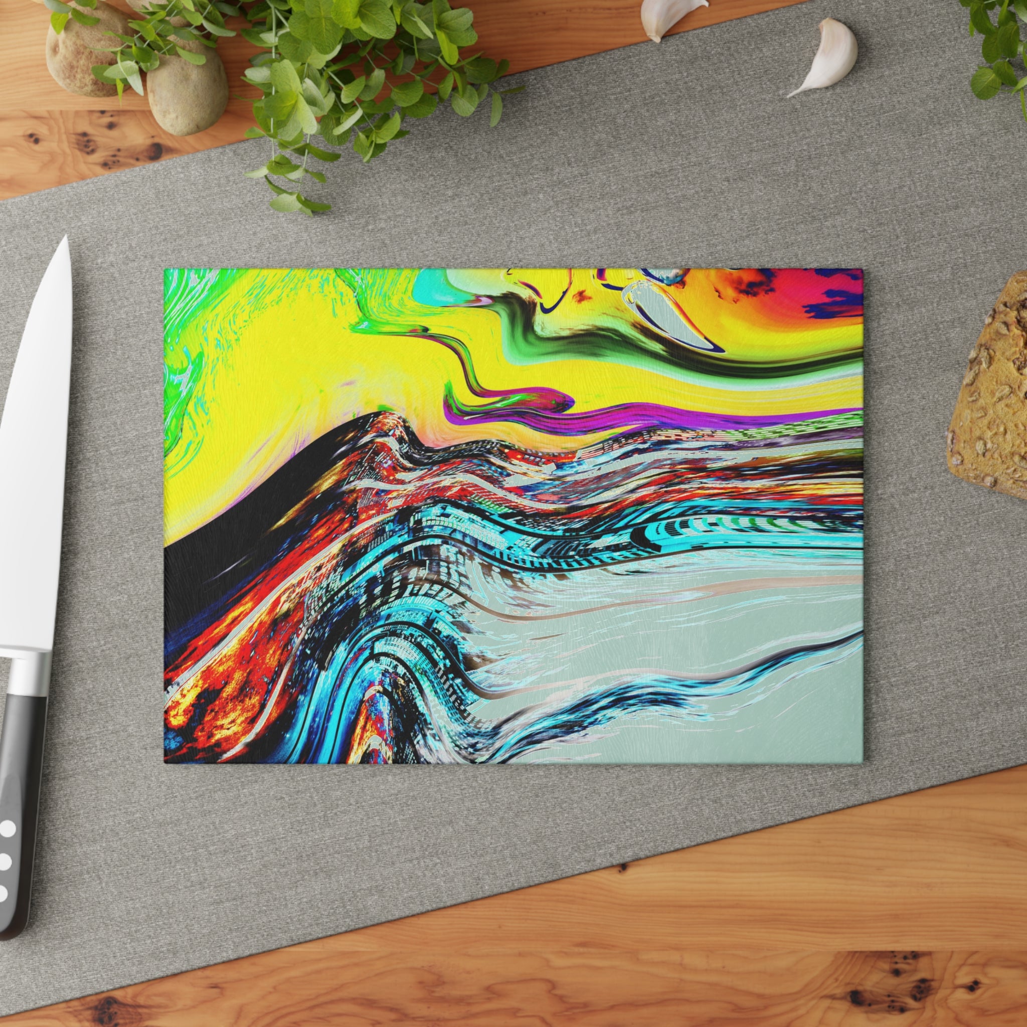 Slip And Slide Glass Cutting Board — Vibrant Marbleized Kitchen Prep Surface