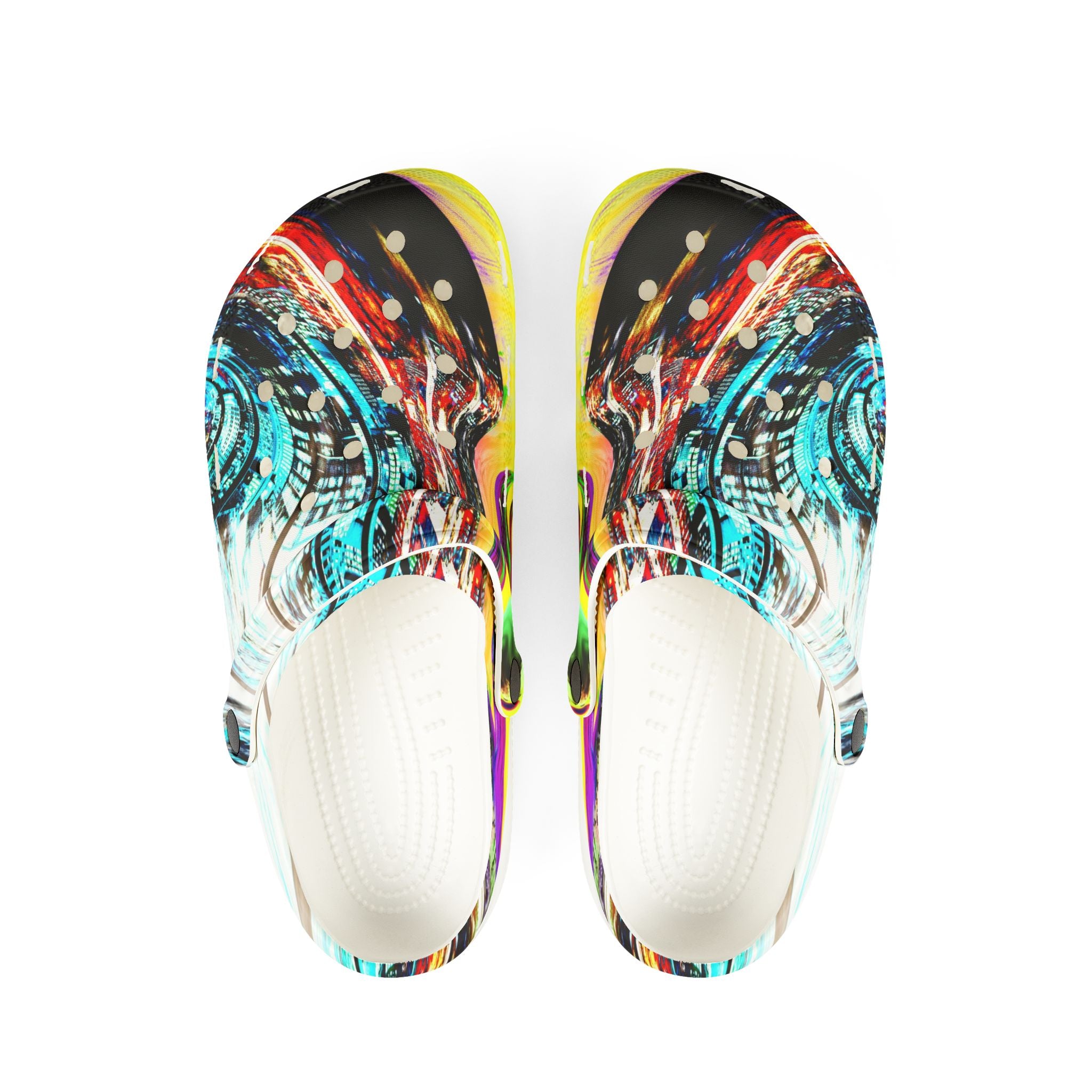 Slip And Slide - Abstract Neon Swirl EVA Foam Clogs — Colorful Slip-On Garden Shoes