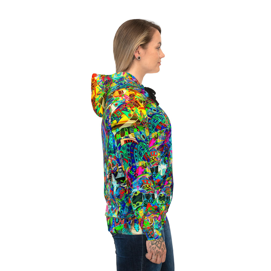 HYPERDIMENSIONAL SURFER - Psychedelic All-Over Print Hoodie — Vibrant Abstract Athletic Pullover