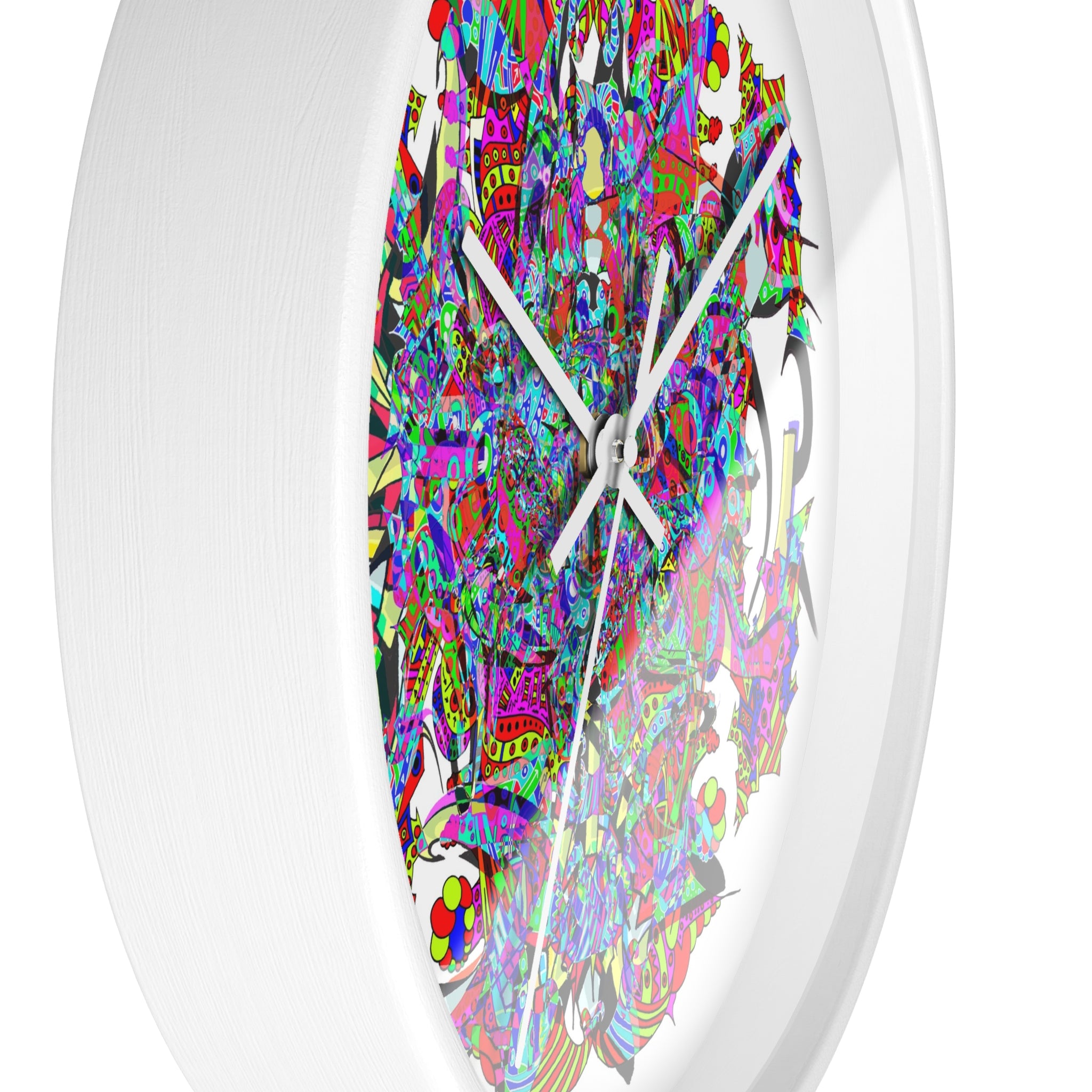 Neon Waffle Monster 12 - Psychedelic Mandala Wall Clock | Colorful Abstract Geometric Timepiece