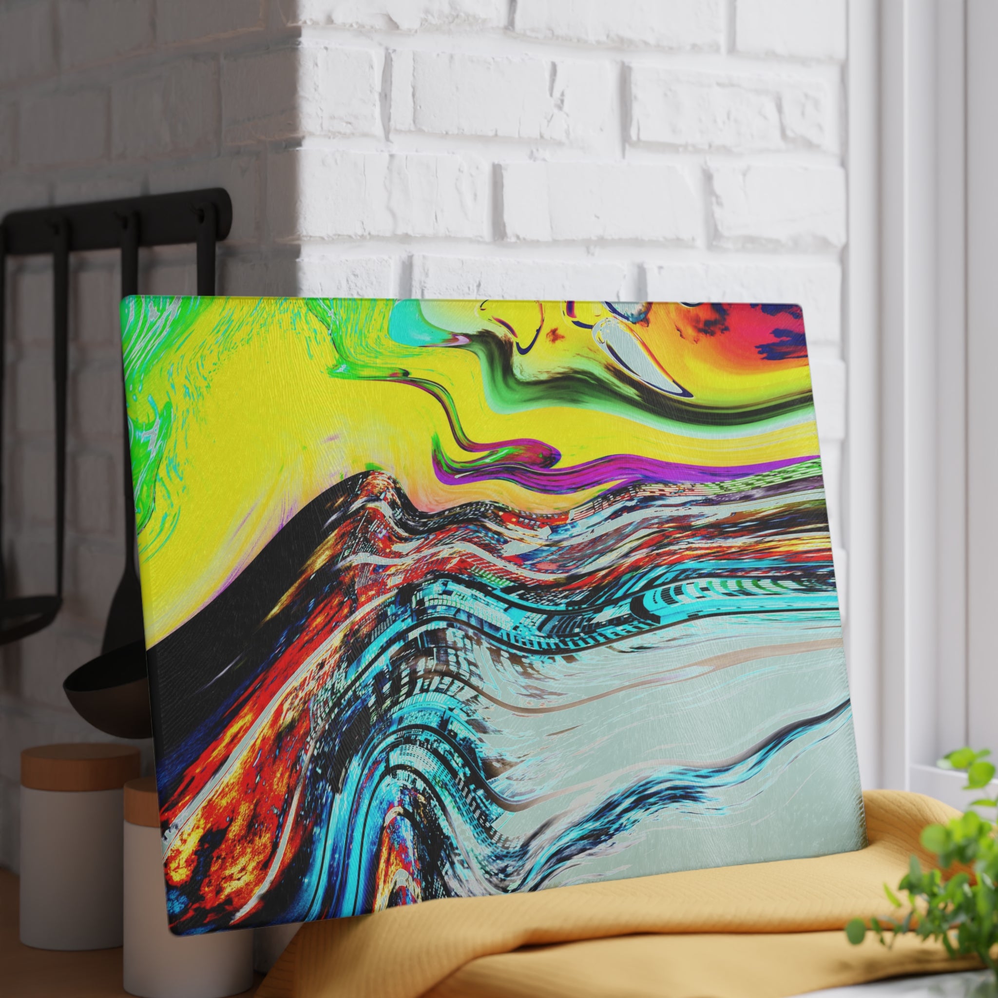 Slip And Slide Glass Cutting Board — Vibrant Marbleized Kitchen Prep Surface