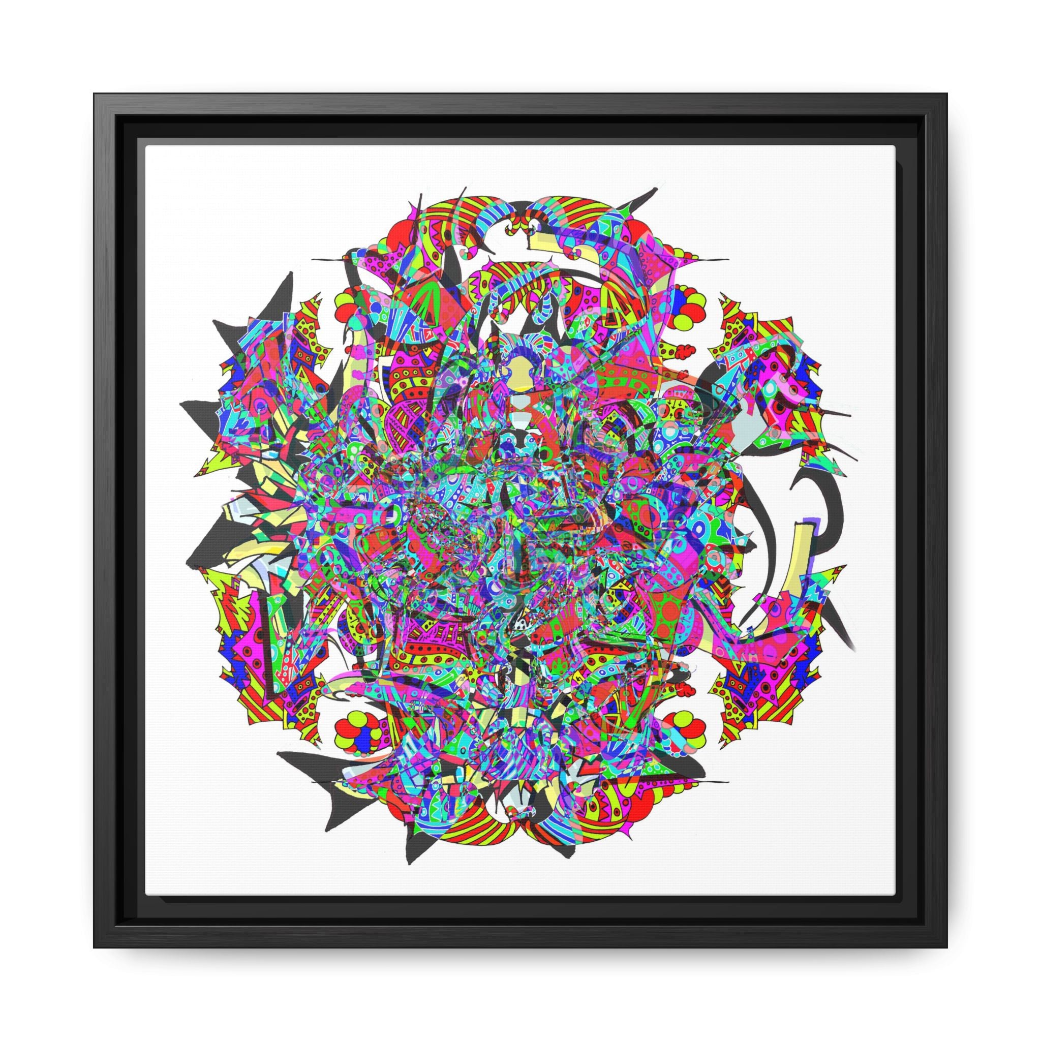 Neon Waffle Monster 12 Framed Canvas Art — Psychedelic Geometric Wall Print
