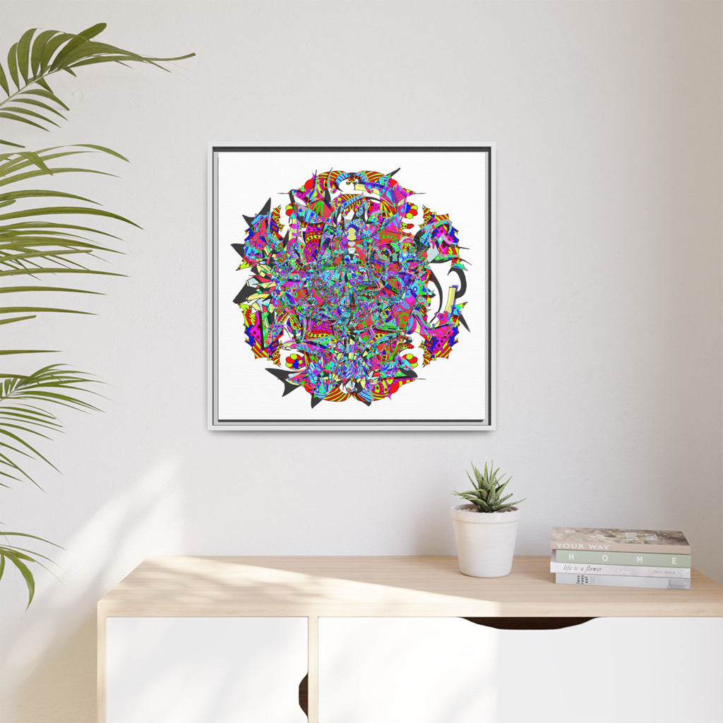 Neon Waffle Monster 12 Framed Canvas Art — Psychedelic Geometric Wall Print