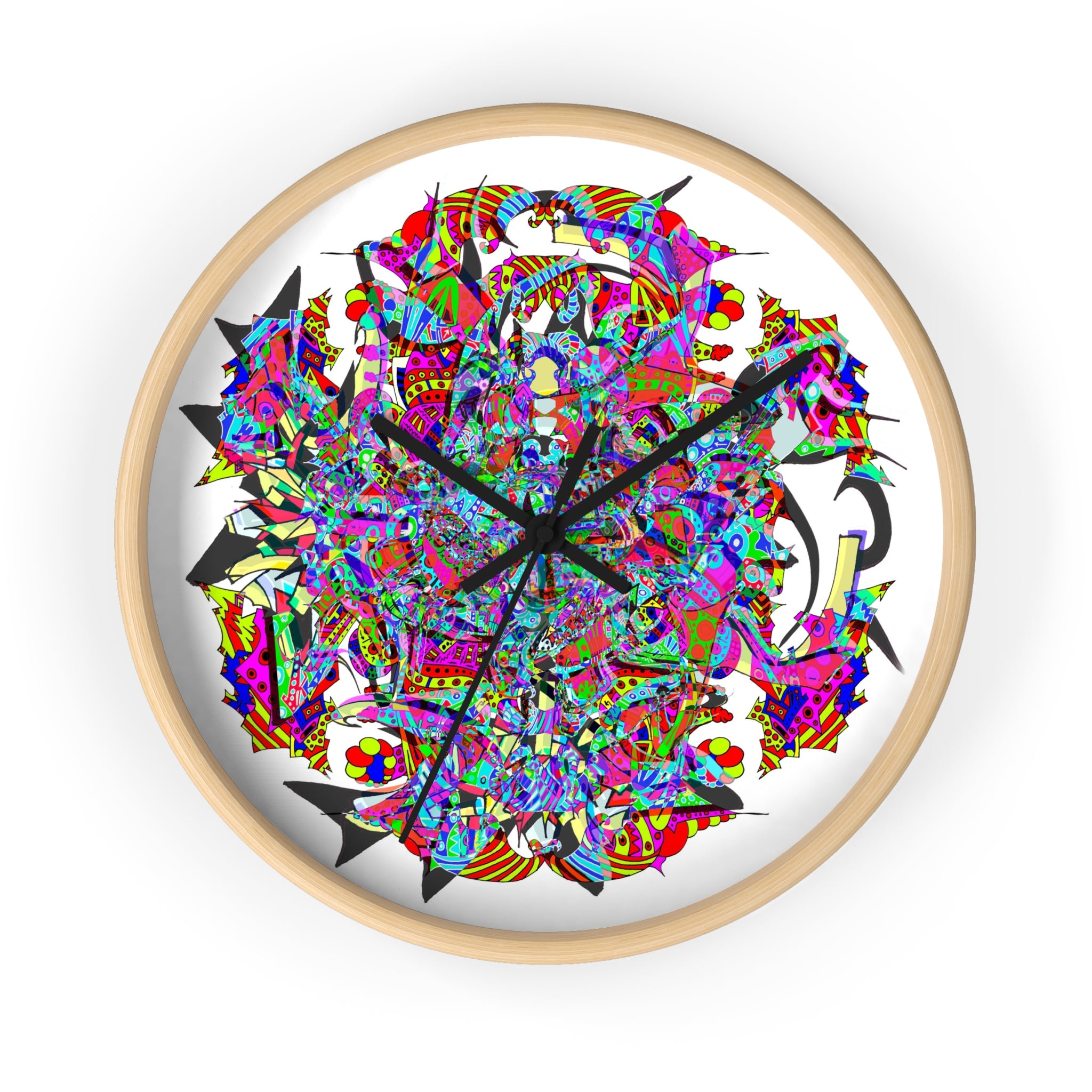 Neon Waffle Monster 12 - Psychedelic Mandala Wall Clock | Colorful Abstract Geometric Timepiece
