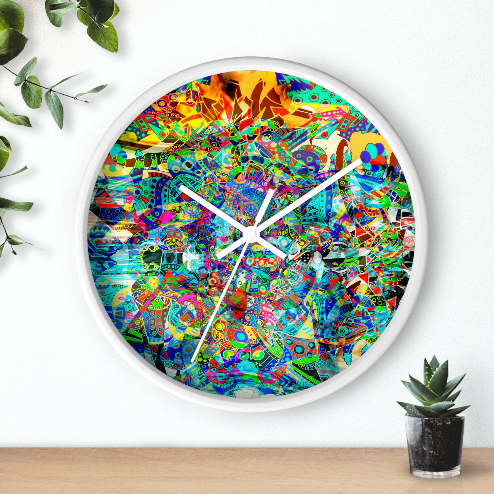HYPERDIMENSIONAL SURFER - Psychedelic Abstract Wall Clock — Vibrant Colorful Mandala Design