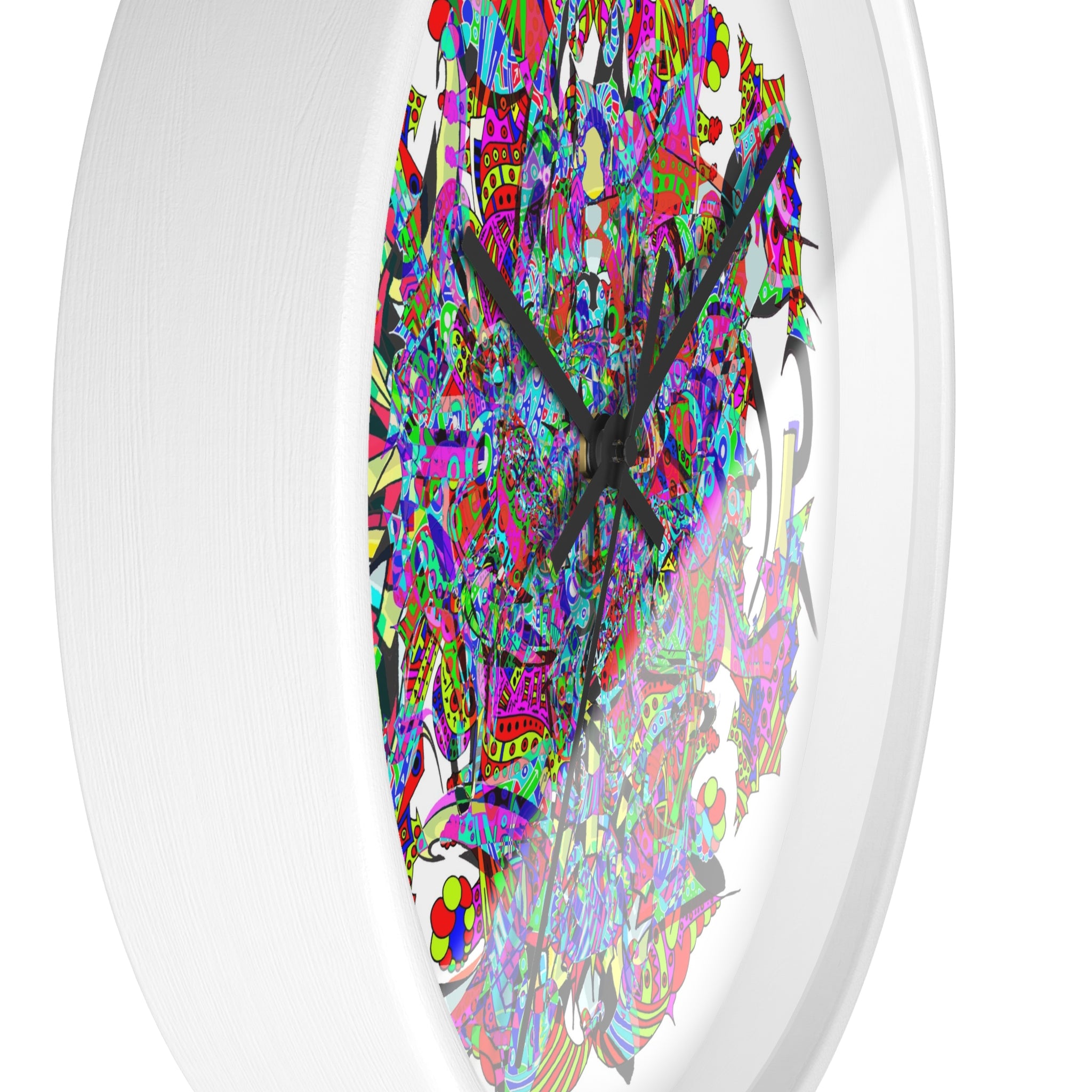 Neon Waffle Monster 12 - Psychedelic Mandala Wall Clock | Colorful Abstract Geometric Timepiece